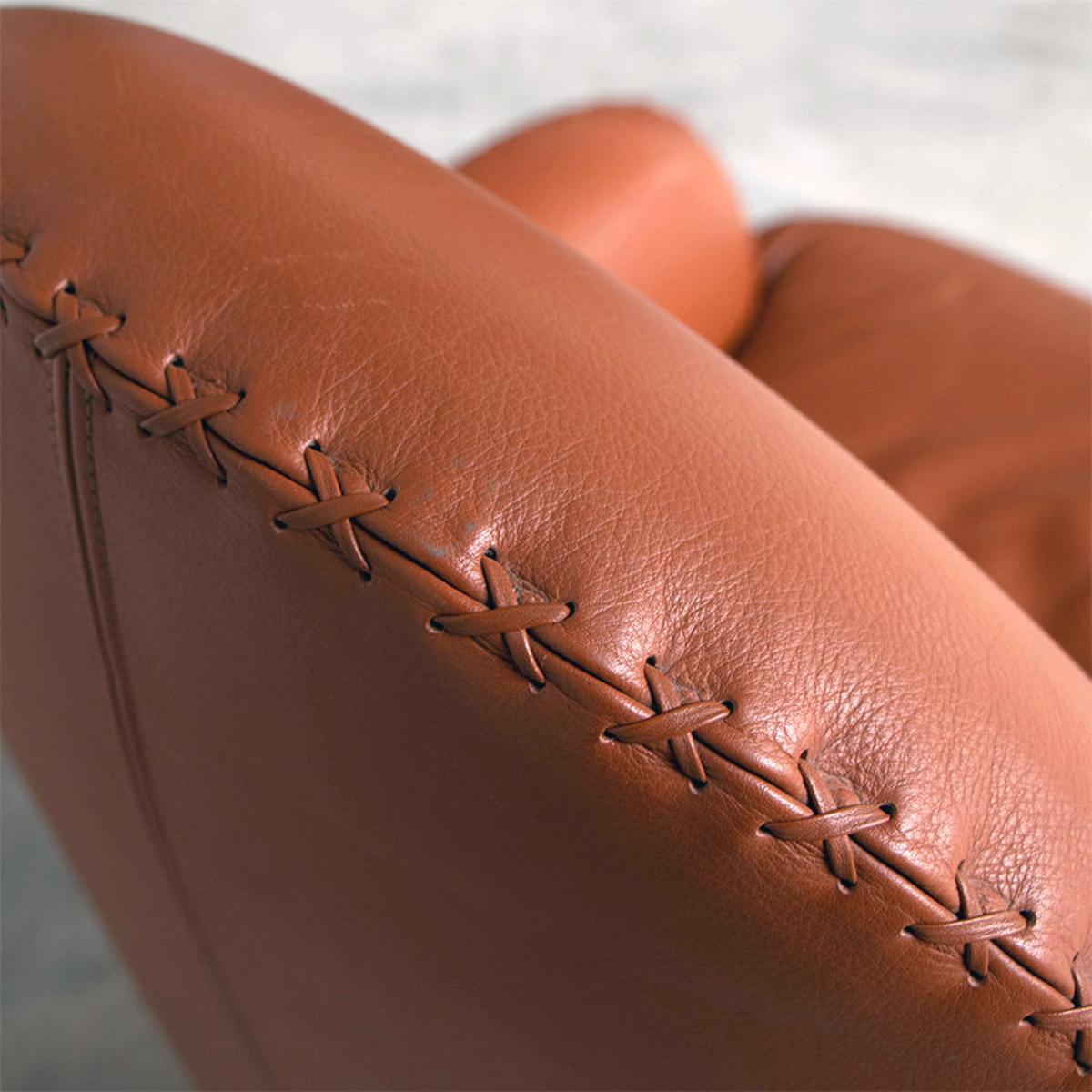 De Sede DS-102 Lounge Armchair and Hocker in Cognac Leather by Mathias Hoffmann 1