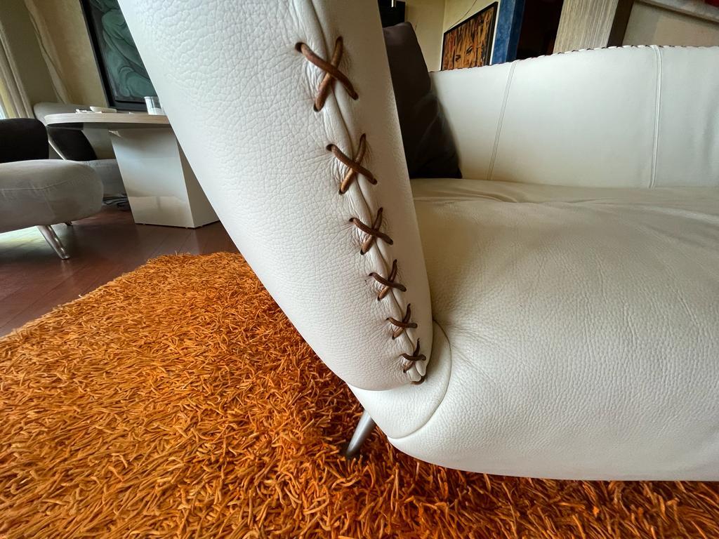 Contemporary De Sede Ds-102 Sofa by Mathias Hoffmann, Cream White Leather Lacing For Sale