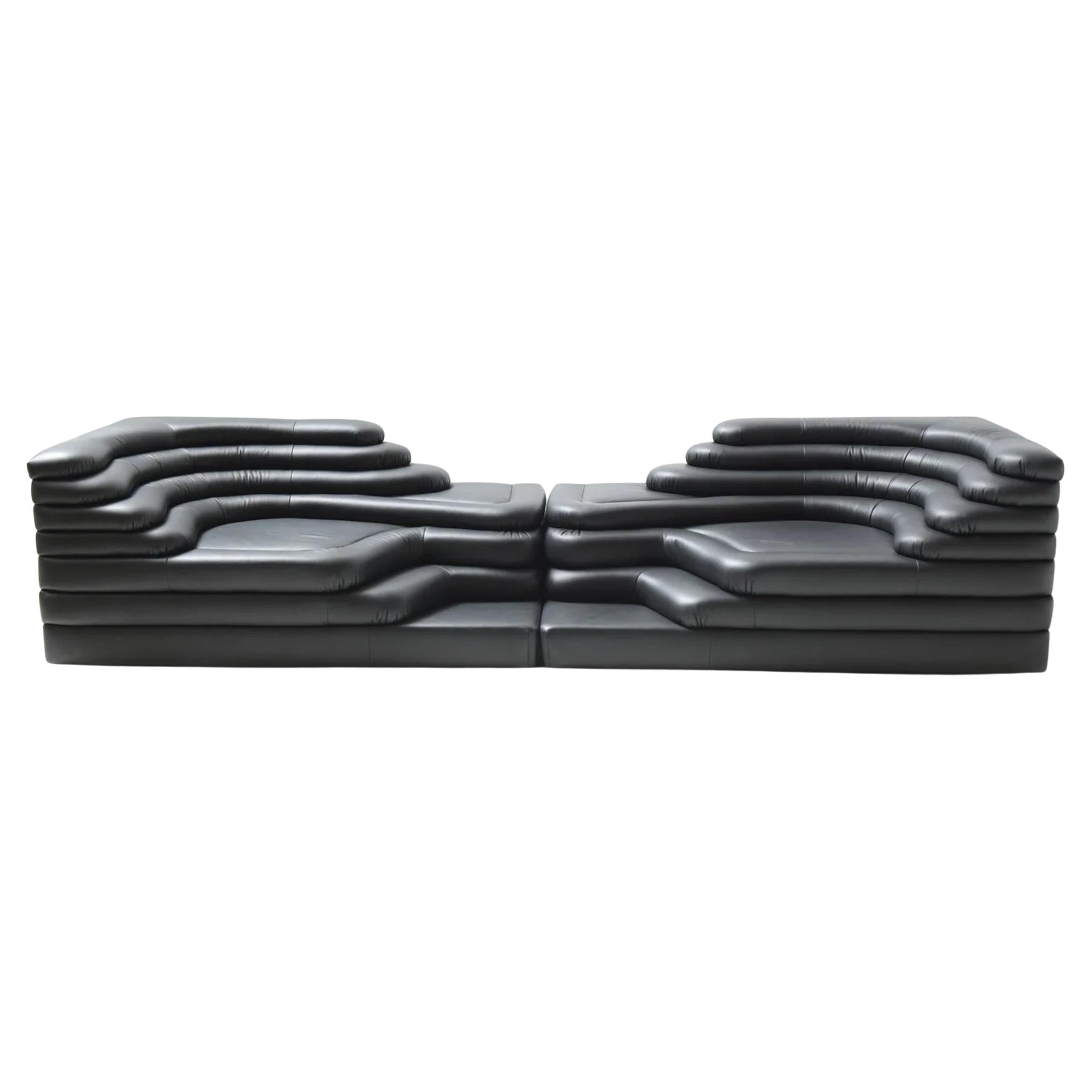 De Sede DS-1025/09 Terrazza Sofa in Black Leather Upholstery by Ubald Klug
