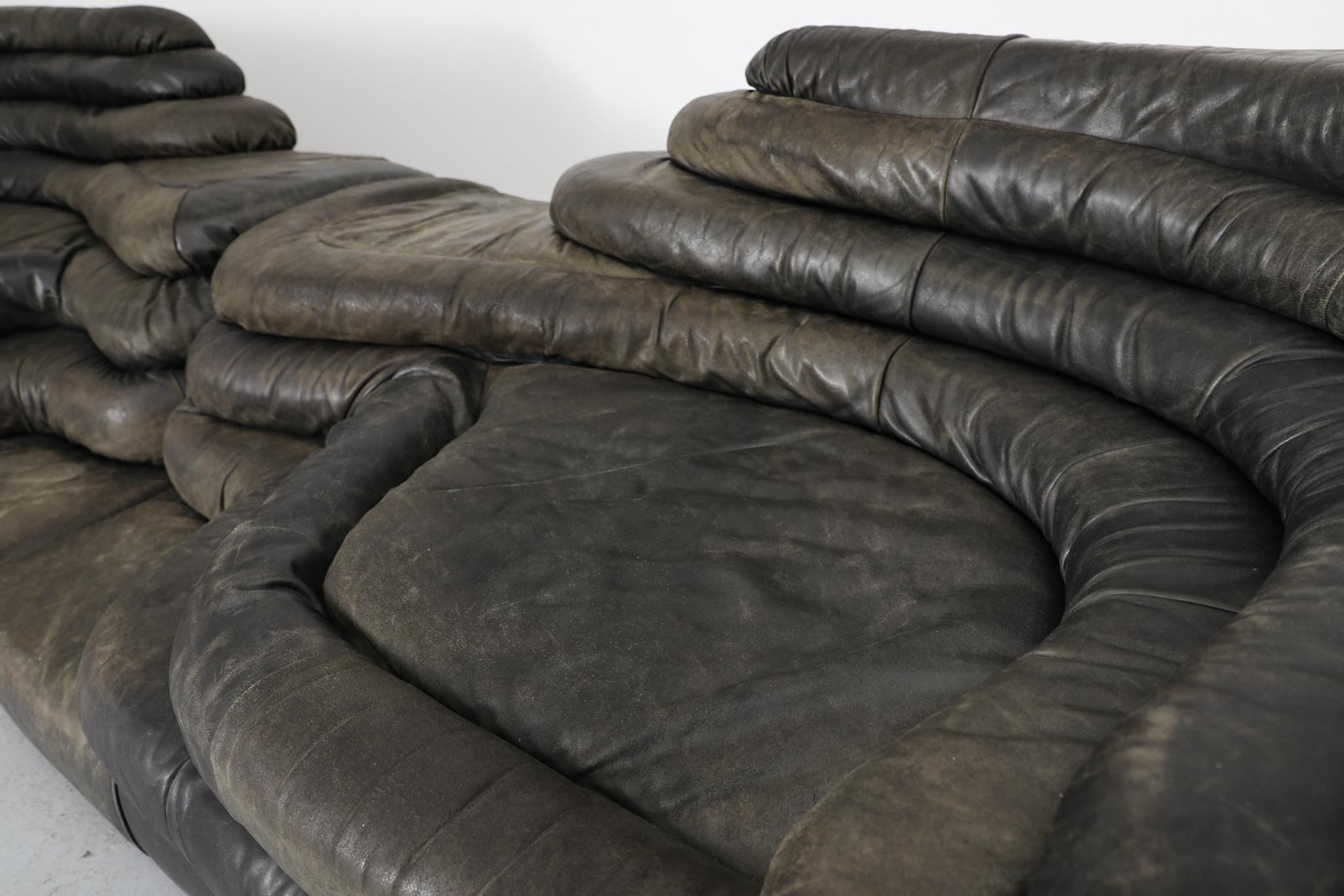 De Sede 'DS-1025' Moss Green Leather Terrazza Sofa Pair For Sale 7