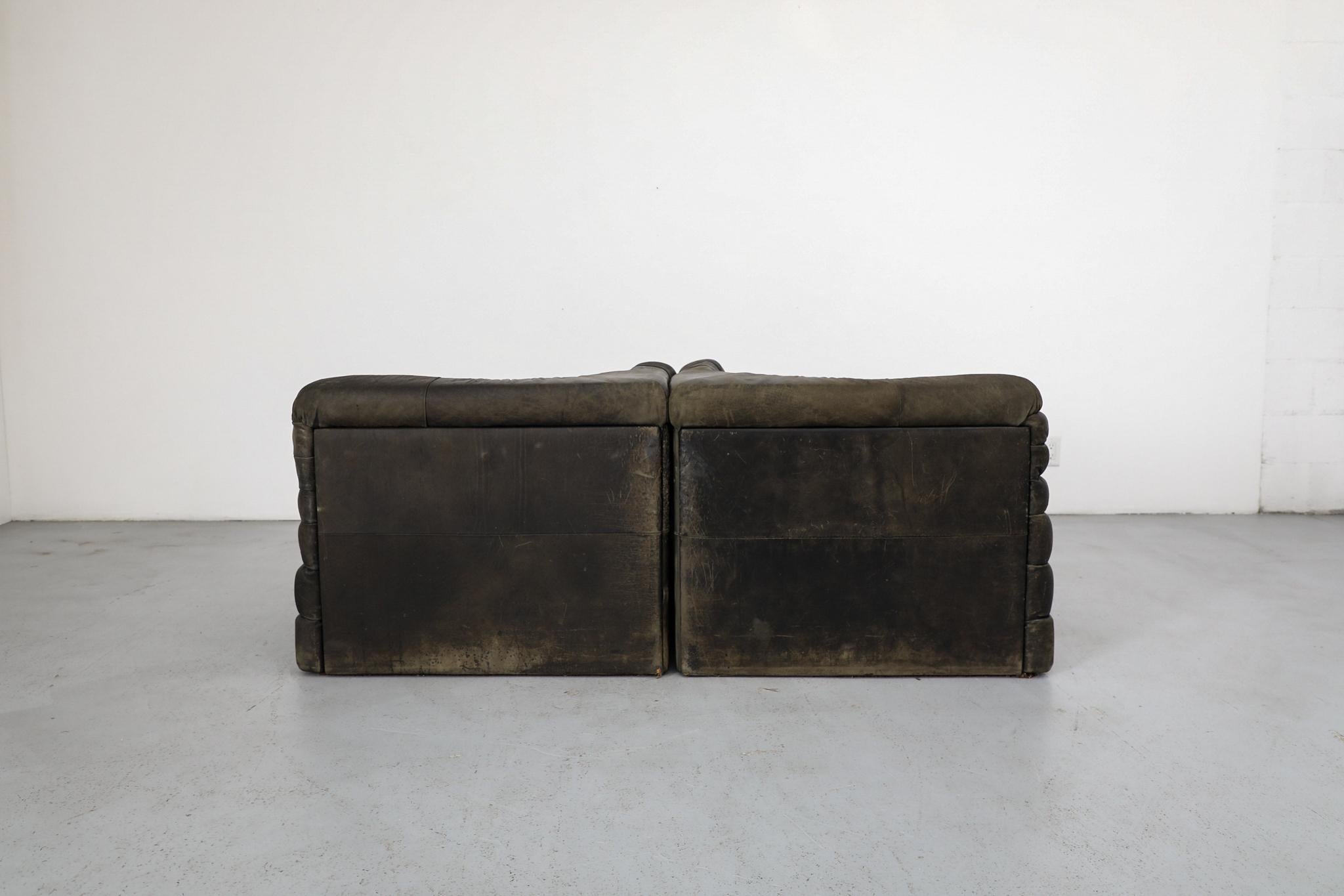 Mid-20th Century De Sede 'DS-1025' Moss Green Leather Terrazza Sofa Pair For Sale