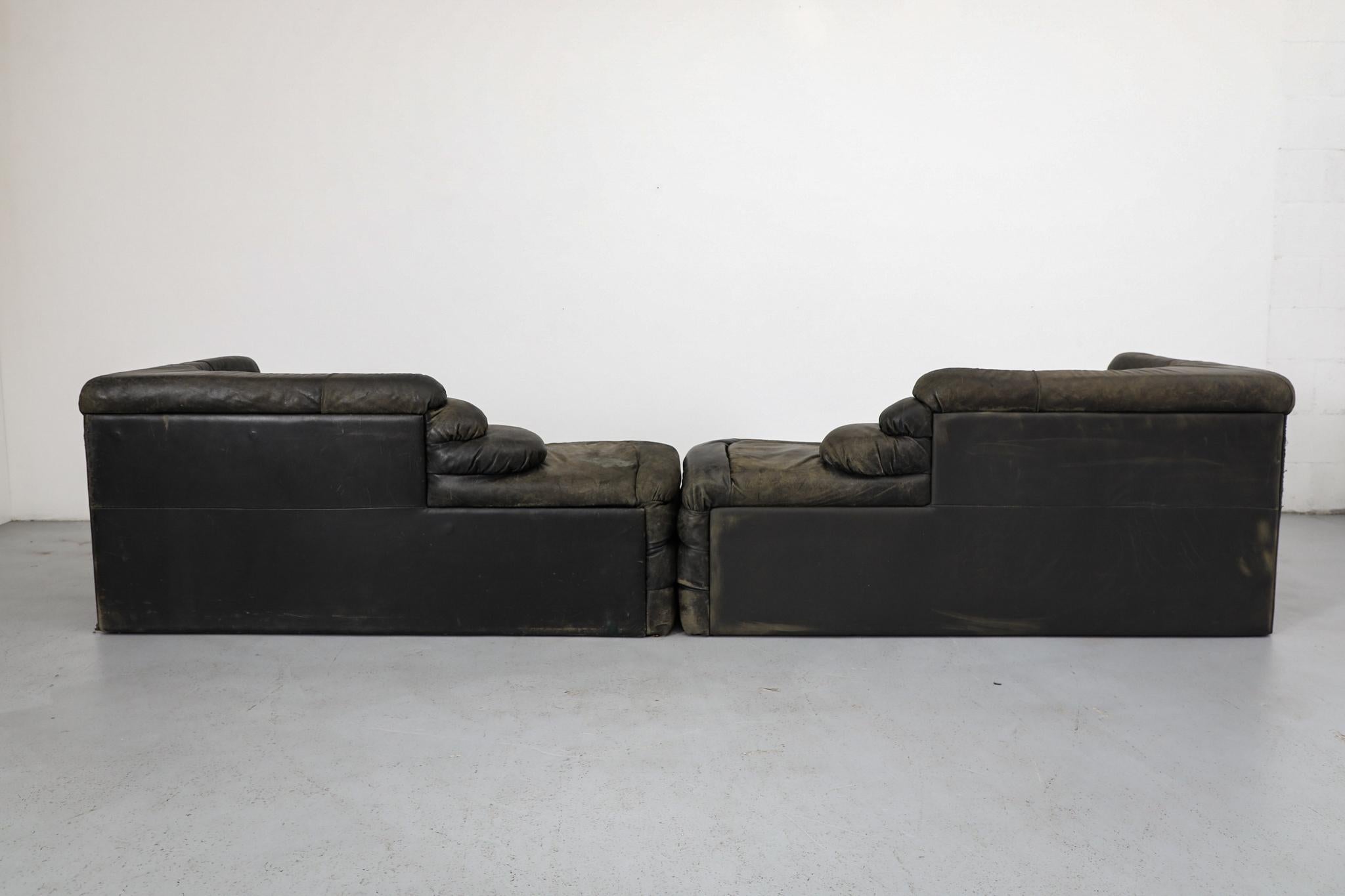 De Sede 'DS-1025' Moss Green Leather Terrazza Sofa Pair For Sale 1