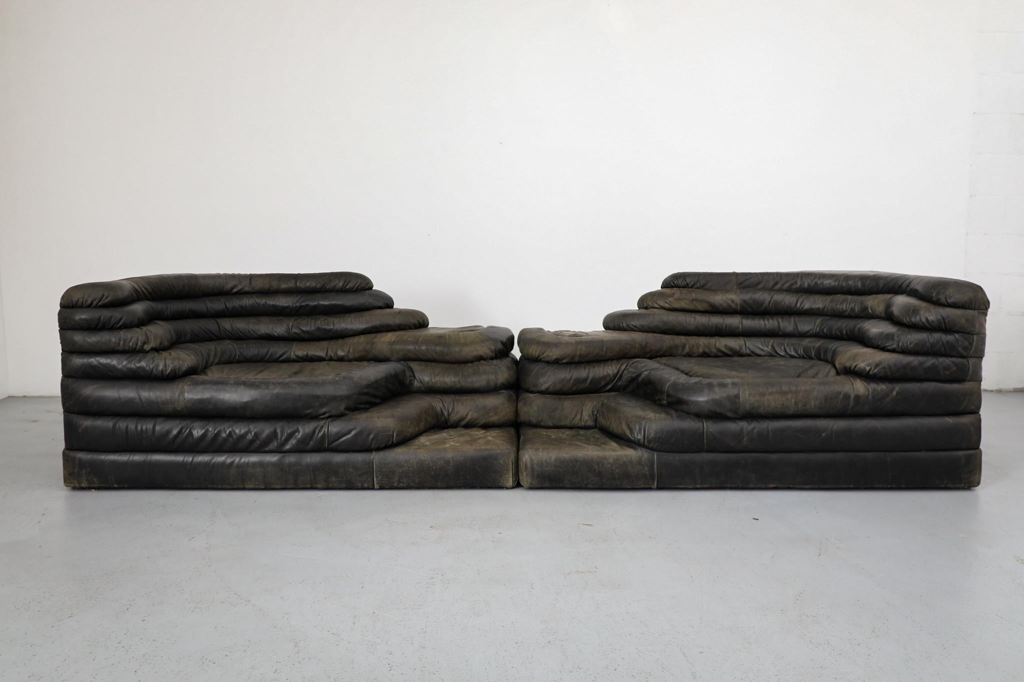 De Sede 'DS-1025' Moss Green Leather Terrazza Sofa Pair For Sale 2