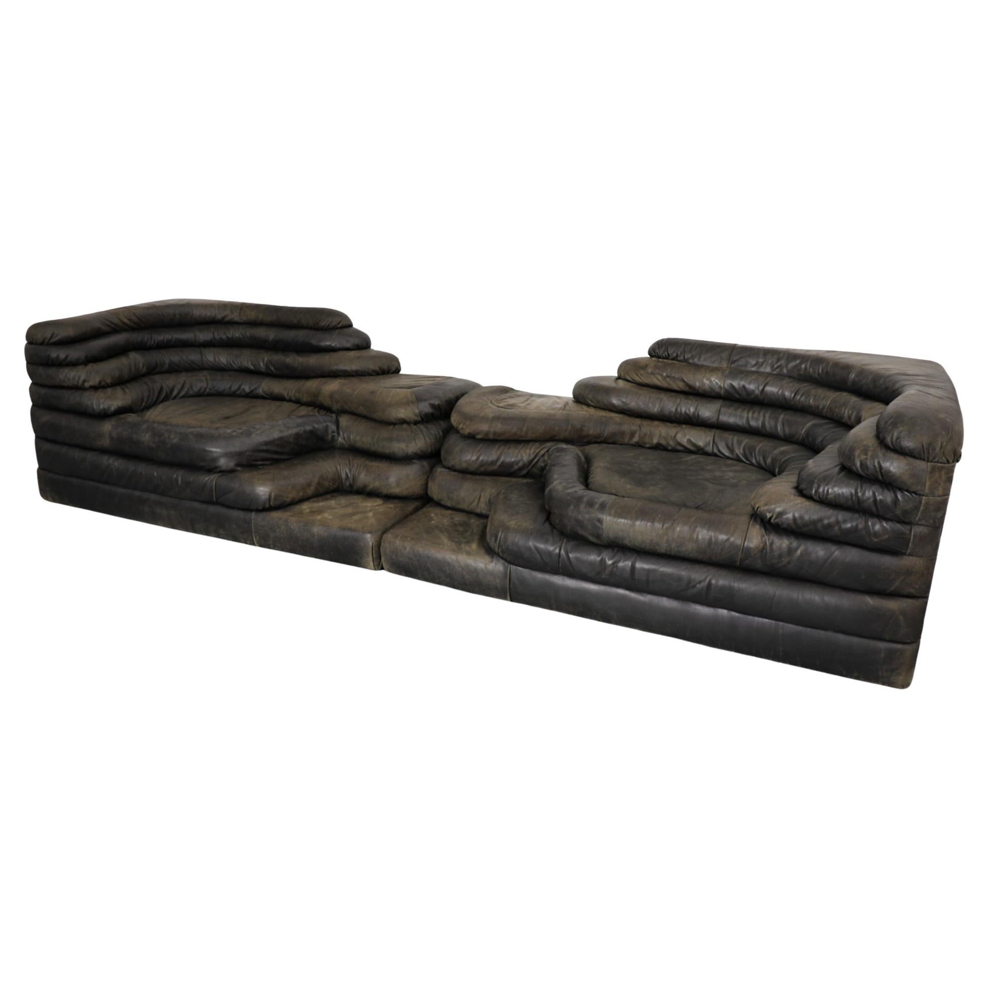 De Sede 'DS-1025' Moss Green Leather Terrazza Sofa Pair