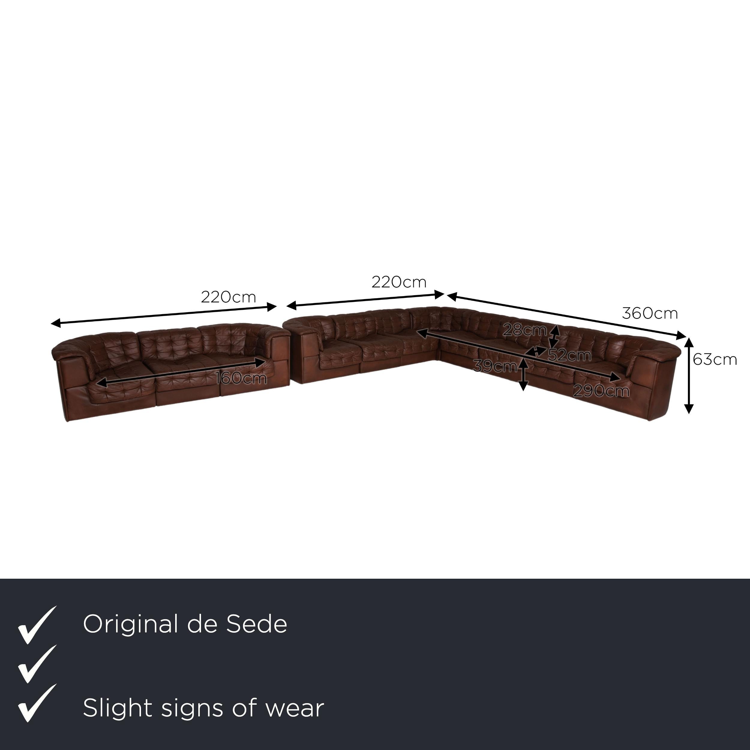 We present to you a De Sede DS 11 leather corner sofa set brown couch modular.

Product measurements in centimeters:

depth: 86
width: 220
height: 63
seat height: 39
rest height: 63
seat depth: 52
seat width: 160
back height: 28.

