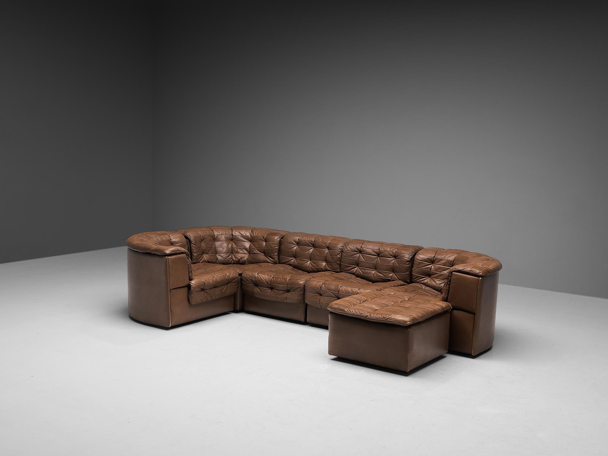 Mid-Century Modern De Sede ‘DS-11’ Modular Patchwork Sofa in Brown Leather
