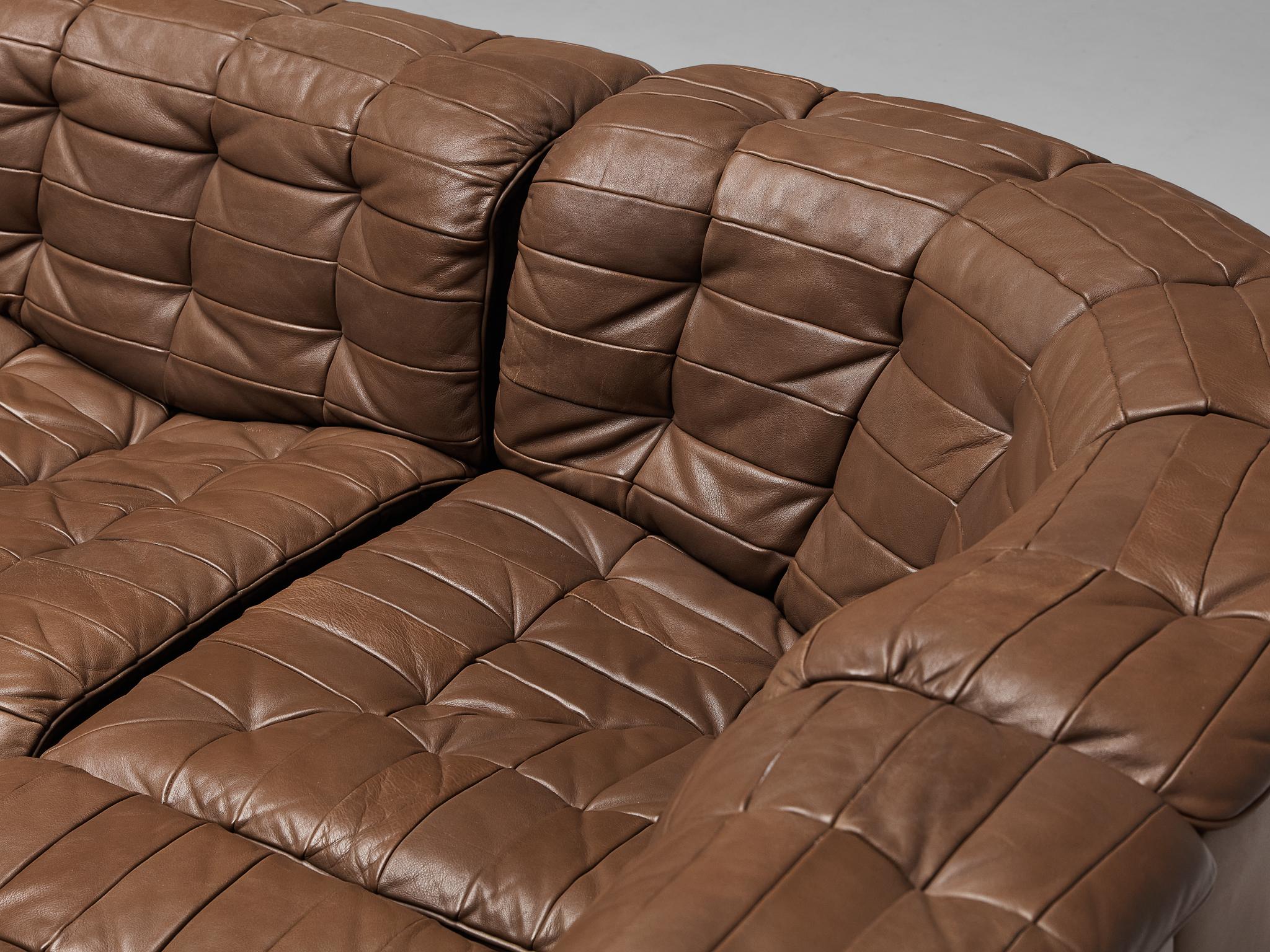 Swiss De Sede ‘DS-11’ Modular Patchwork Sofa in Brown Leather
