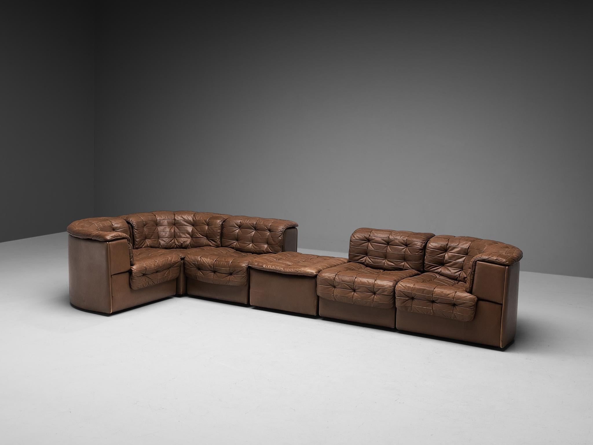 Late 20th Century De Sede ‘DS-11’ Modular Patchwork Sofa in Brown Leather