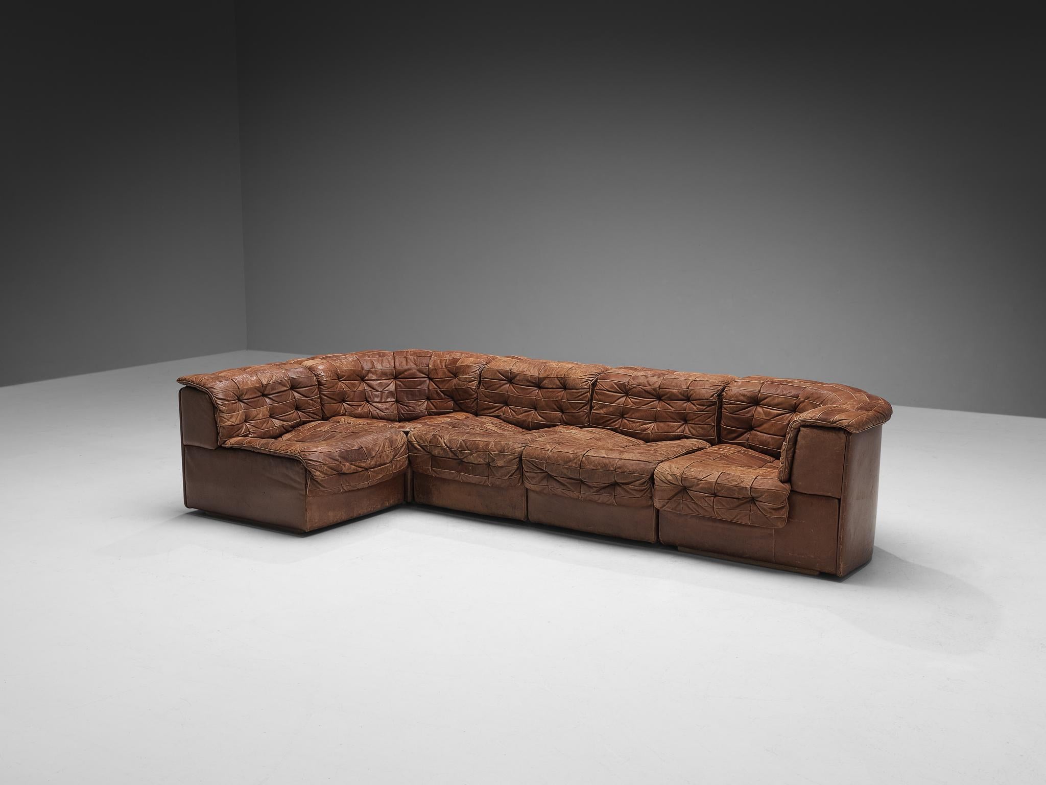 Late 20th Century De Sede ‘DS-11’ Modular Patchwork Sofa in Cognac Leather