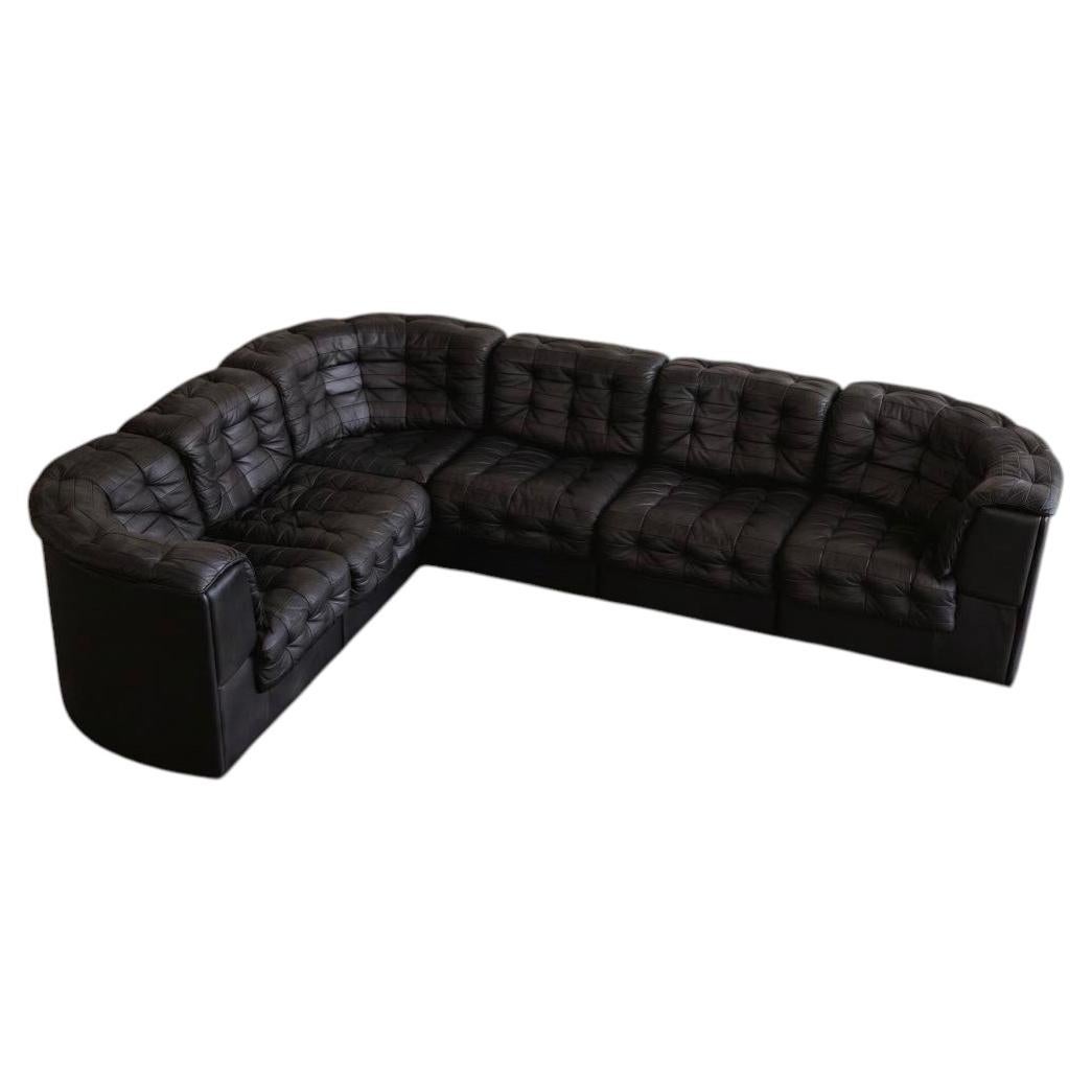 De Sede "DS-11" Modular Sofa, Black Leather, 1970, Set of 6