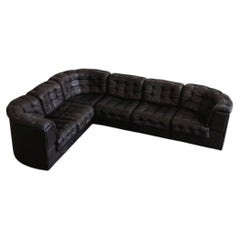 De Sede "DS-11" Modulares Sofa, Schwarzes Leder, 1970, 6-teilig