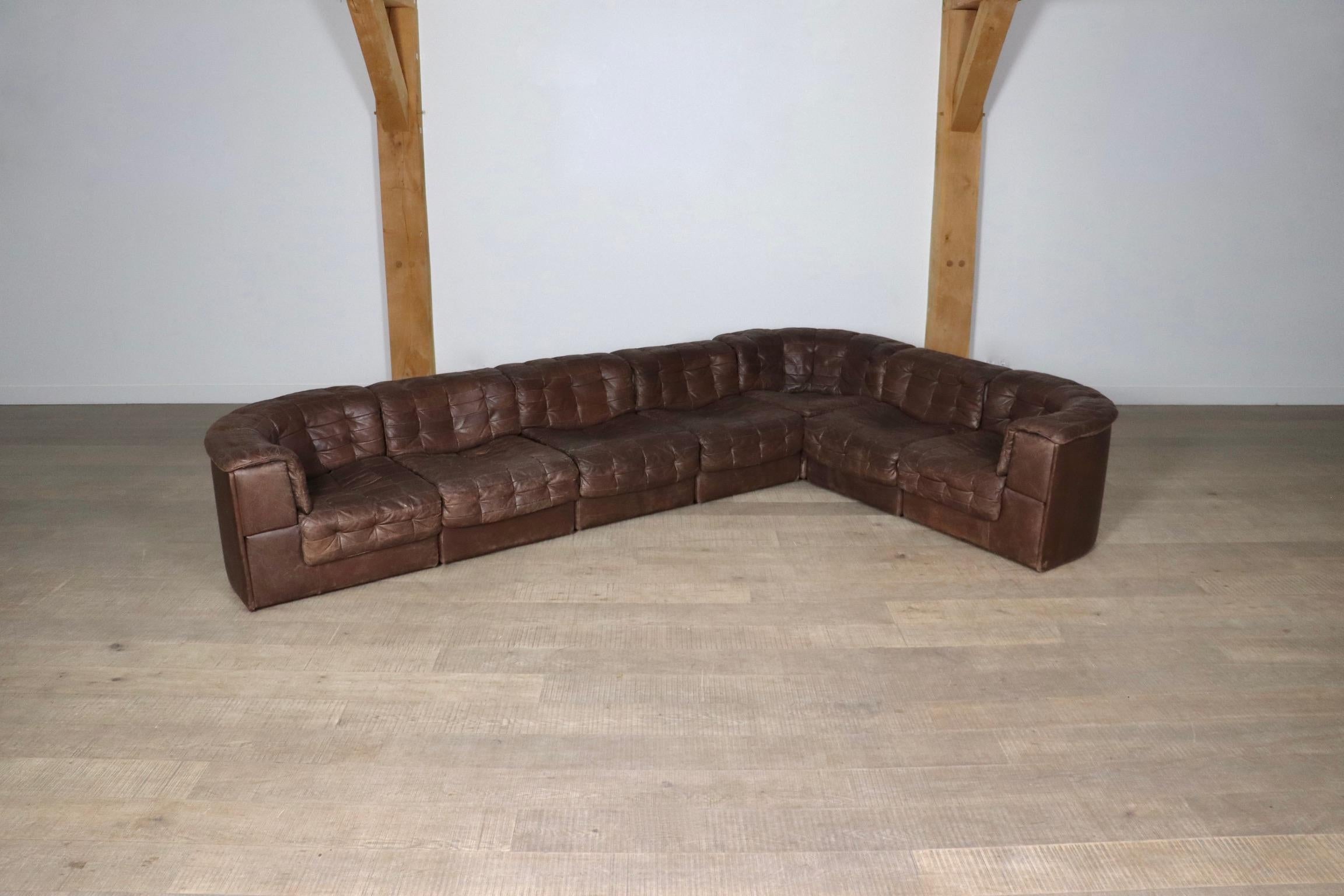 De Sede DS-11 Modulares Sofa aus braunem Patchwork-Leder, Schweiz 1970er Jahre im Angebot 2