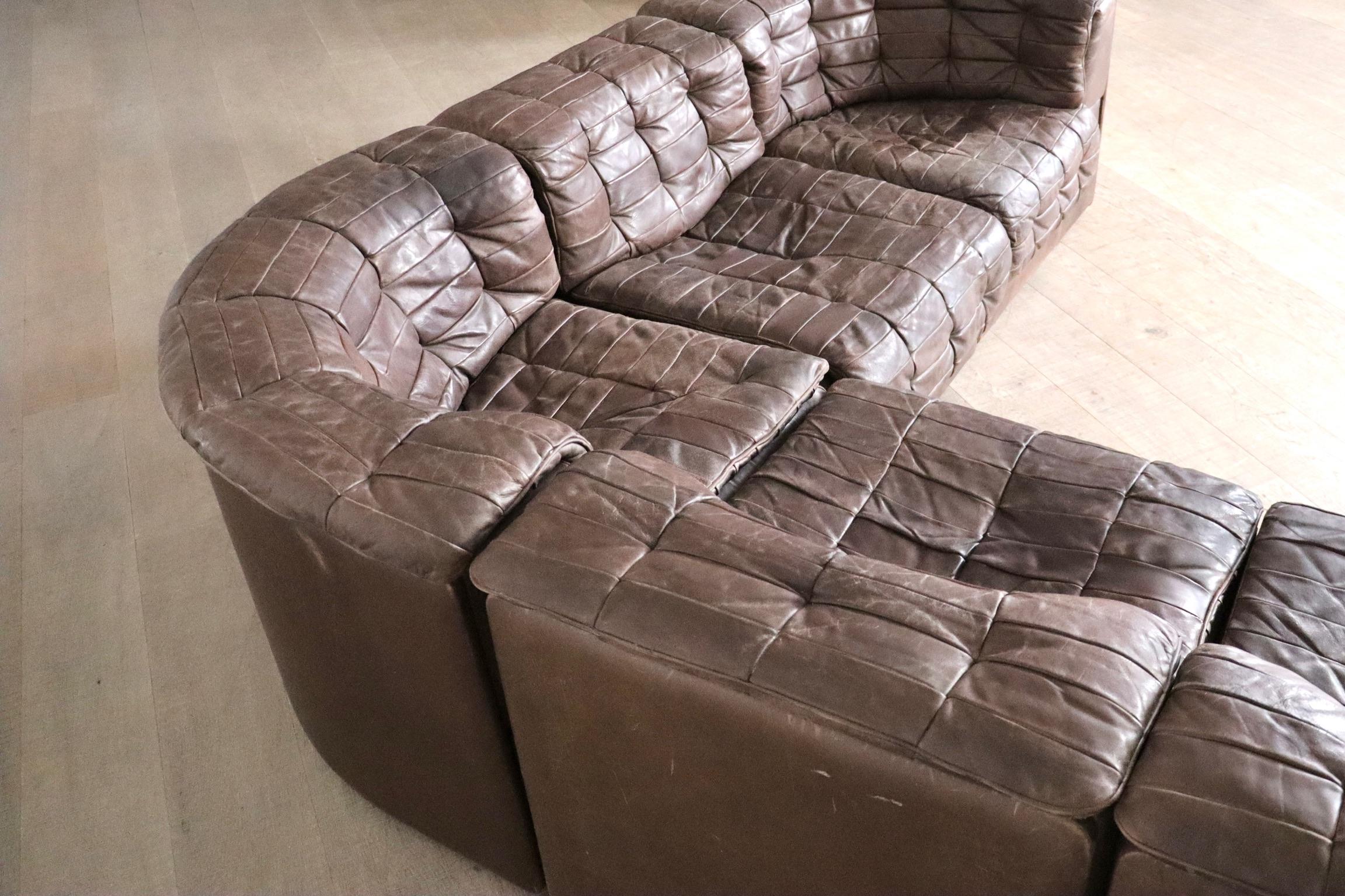 De Sede DS-11 Modulares Sofa aus braunem Patchwork-Leder, Schweiz 1970er Jahre im Angebot 3