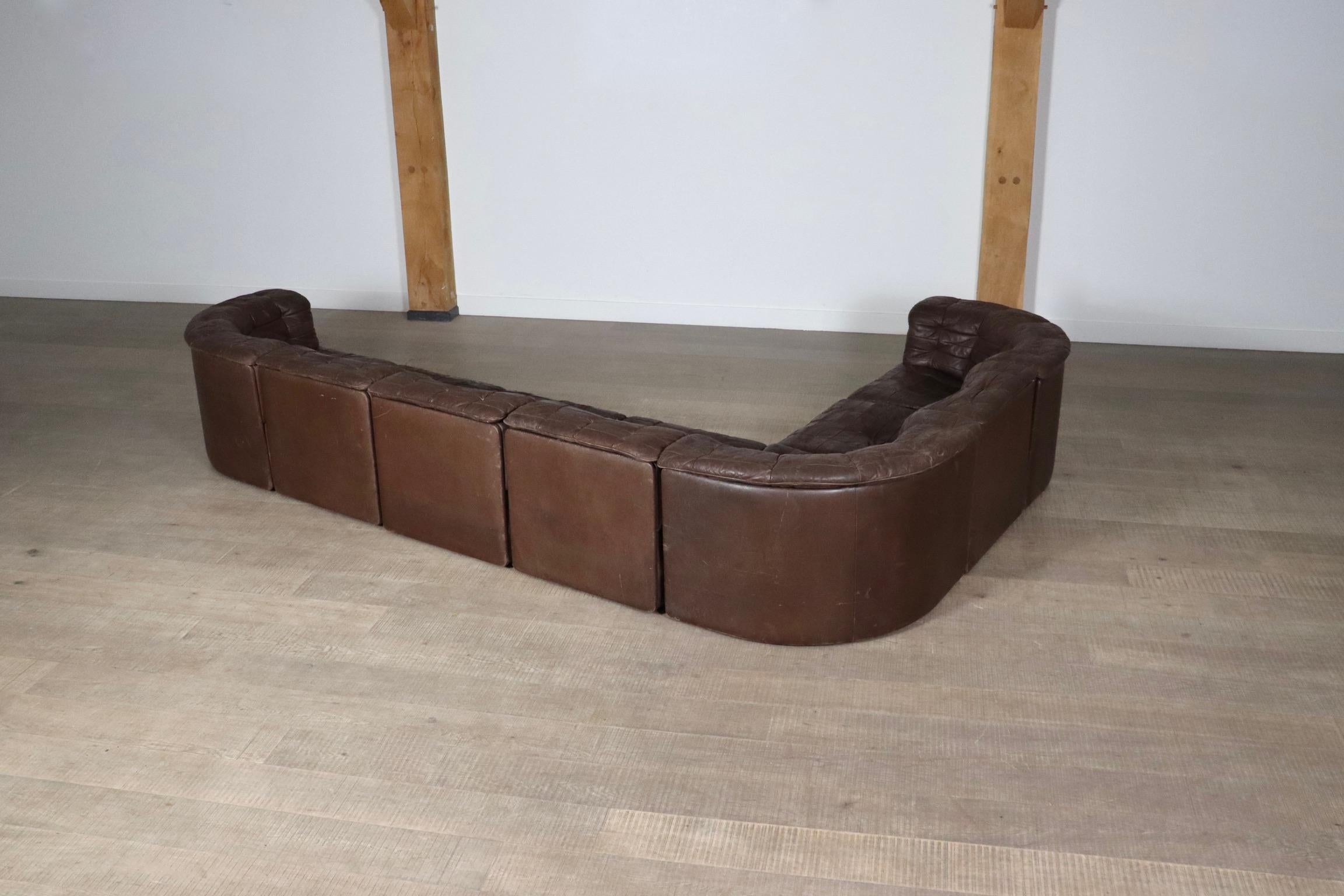 De Sede DS-11 Modulares Sofa aus braunem Patchwork-Leder, Schweiz 1970er Jahre im Angebot 4