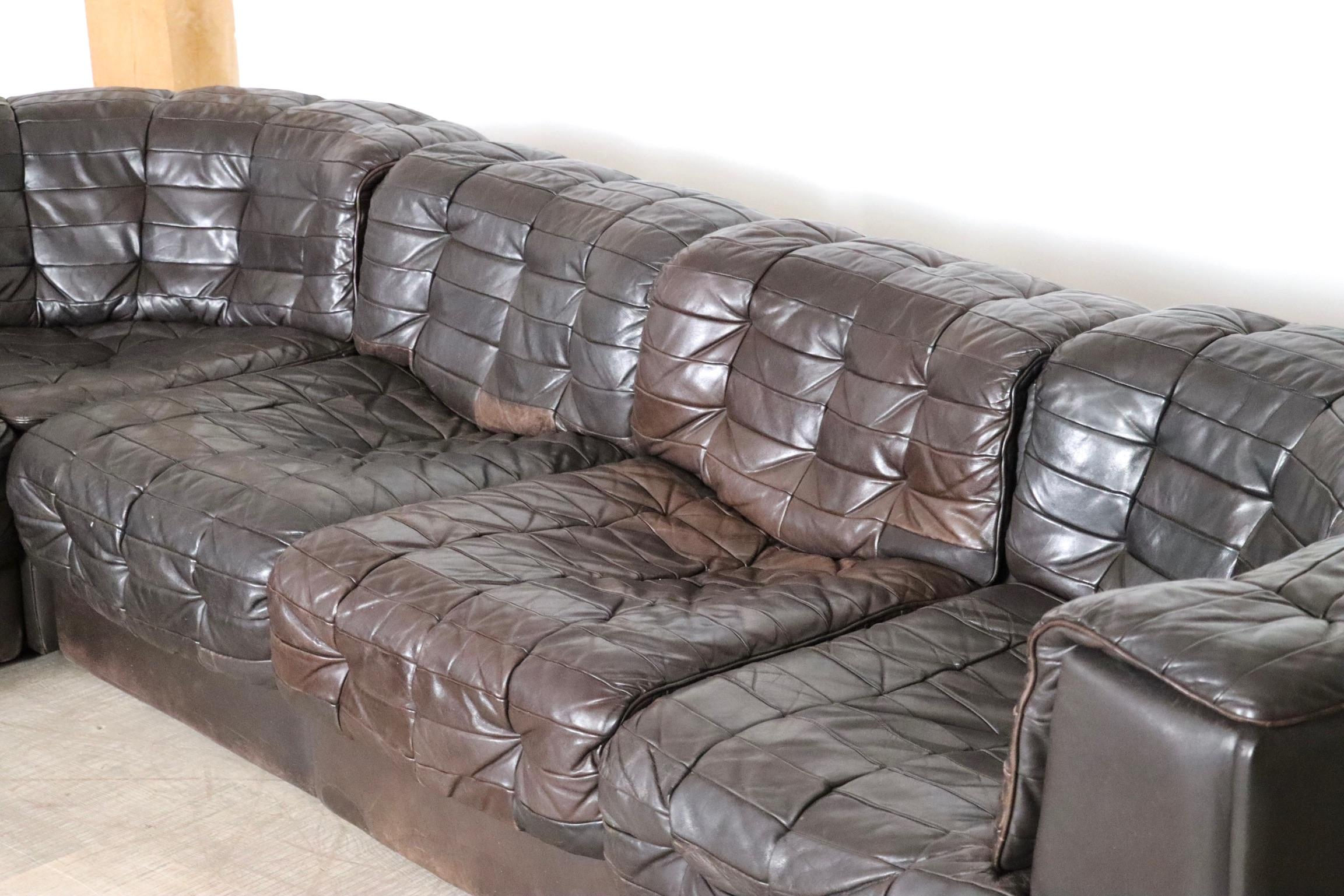 De Sede DS-11 Modular Sofa In Dark Brown Patchwork Leather, Switzerland 1970s In Good Condition For Sale In ABCOUDE, UT
