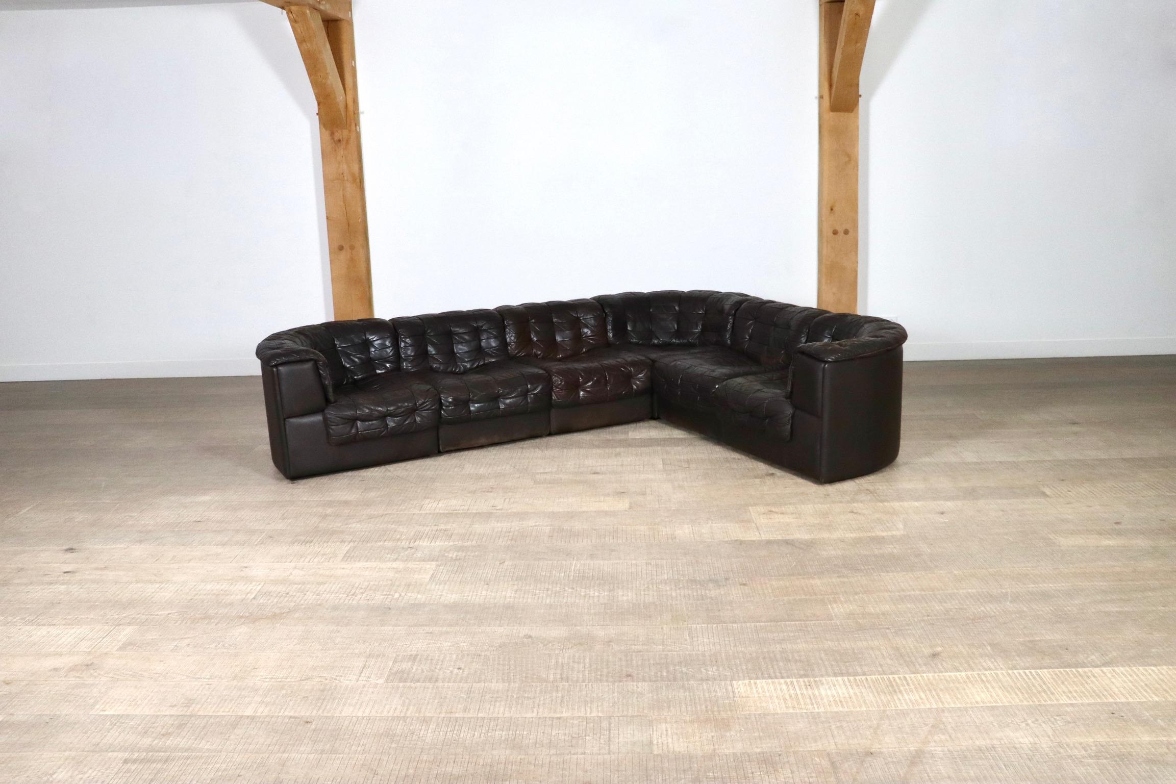 De Sede DS-11 Modular Sofa In Dark Brown Patchwork Leather, Switzerland 1970s For Sale 2