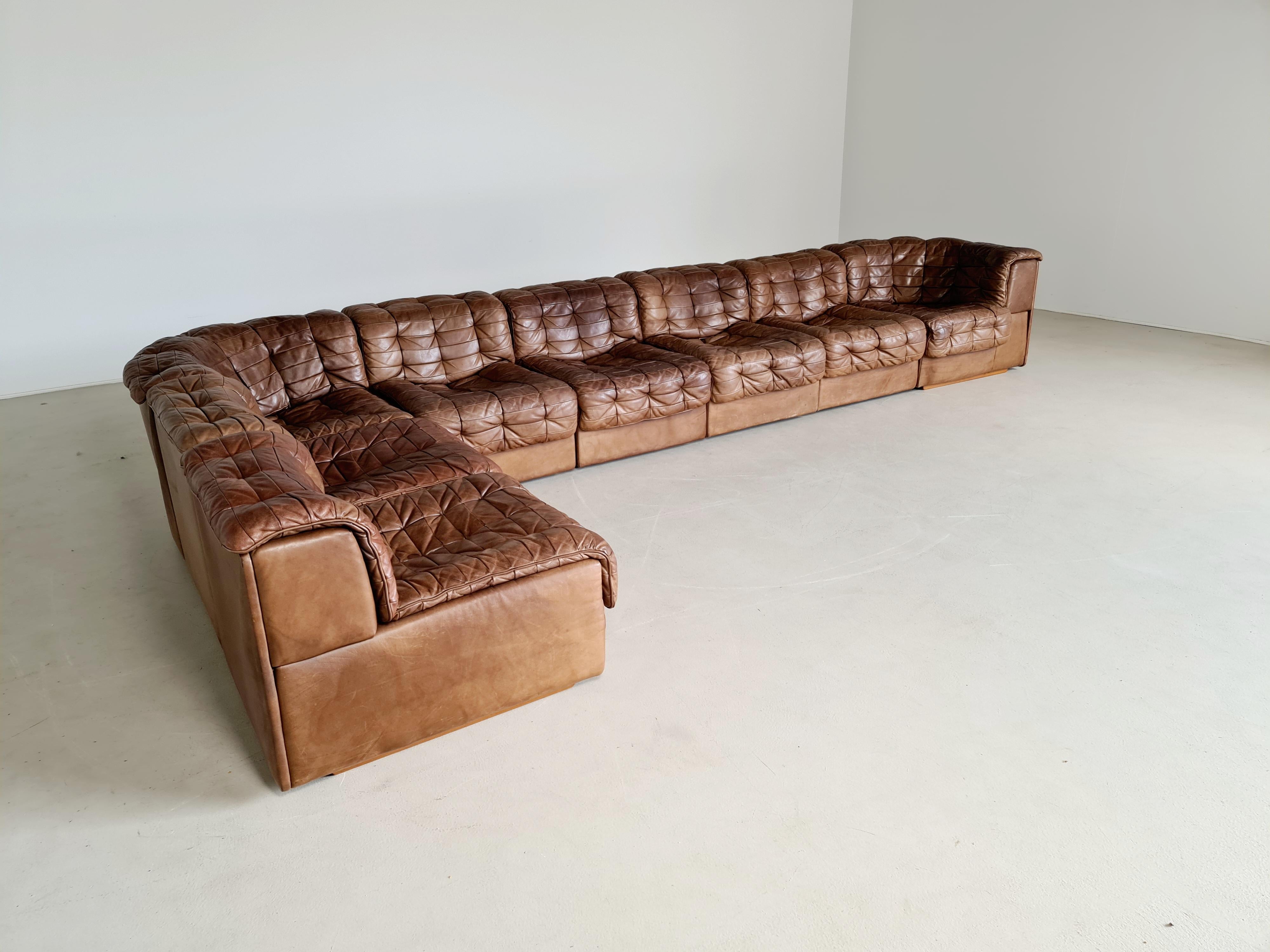 Mid-Century Modern De Sede DS 11 Modular Sofa in Light Brown Leather, 1970s