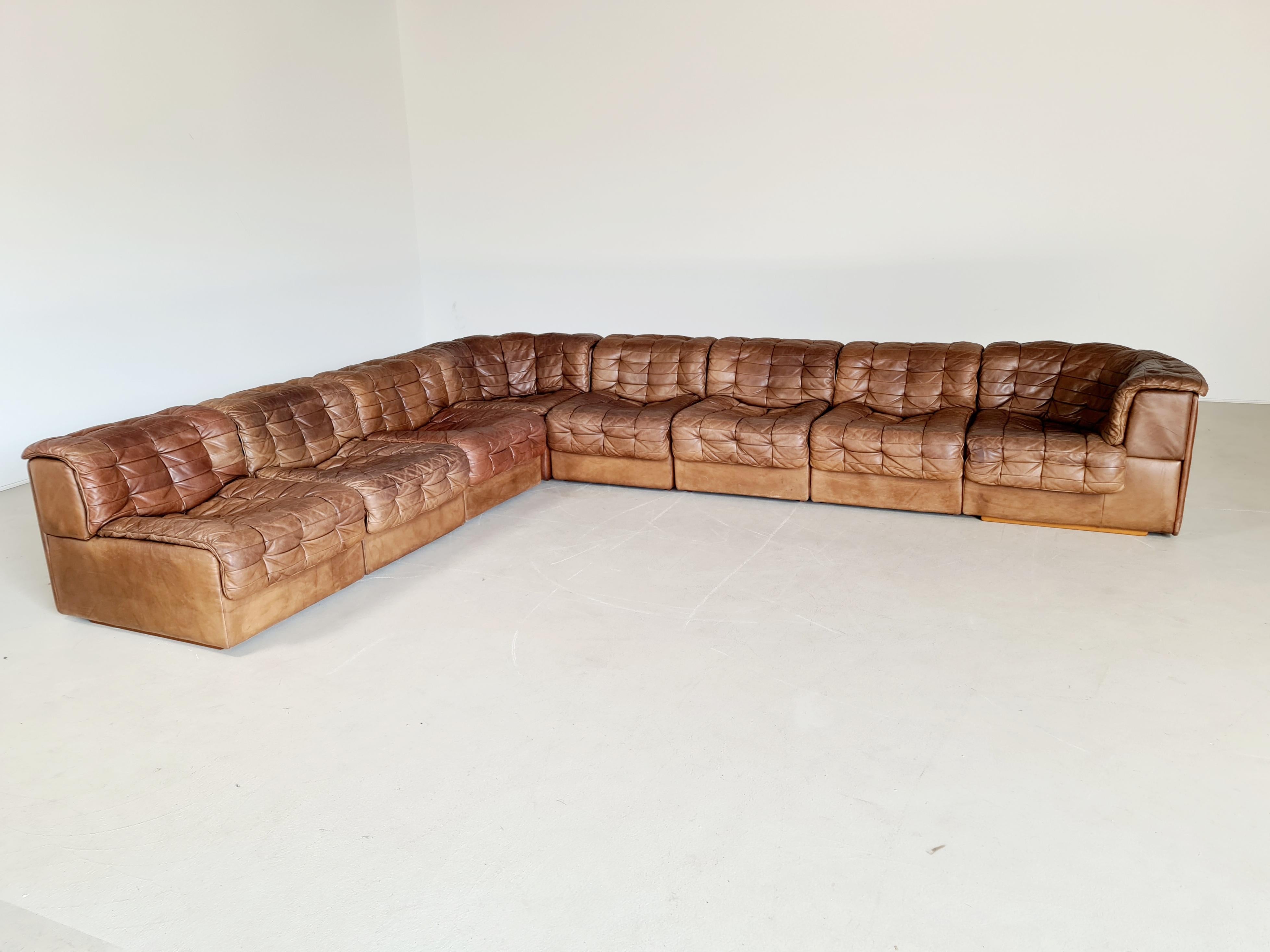 European De Sede DS 11 Modular Sofa in Light Brown Leather, 1970s