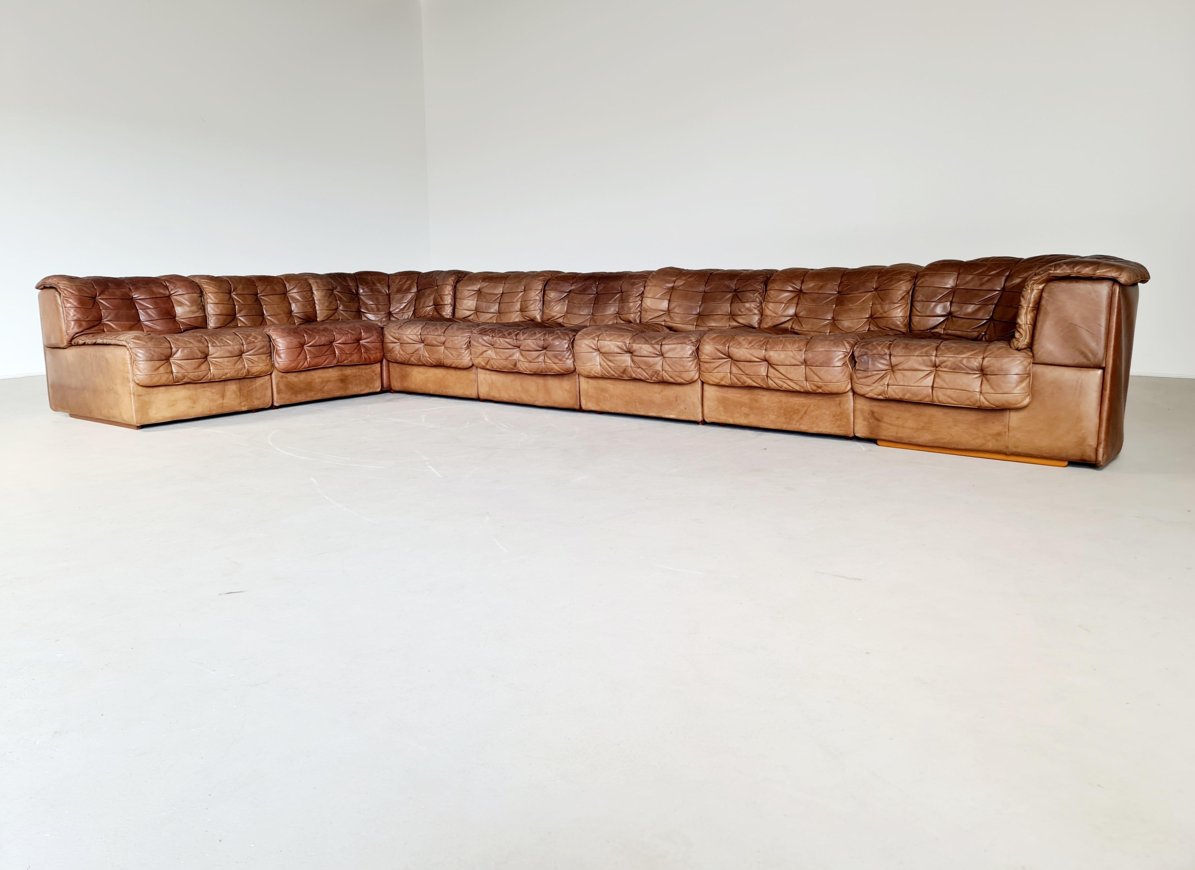 Patchwork De Sede DS 11 Modular Sofa in Light Brown Leather, 1970s