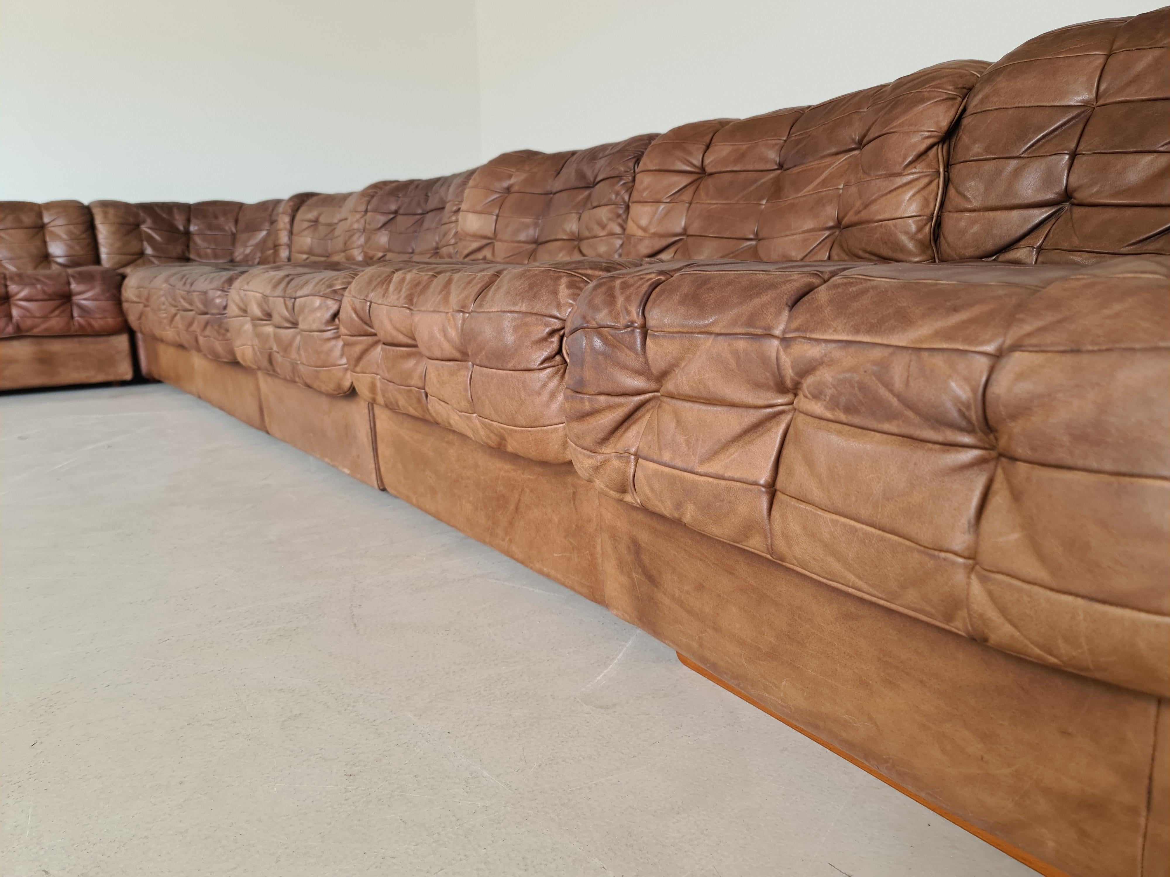 De Sede DS 11 Modular Sofa in Light Brown Leather, 1970s In Good Condition In amstelveen, NL