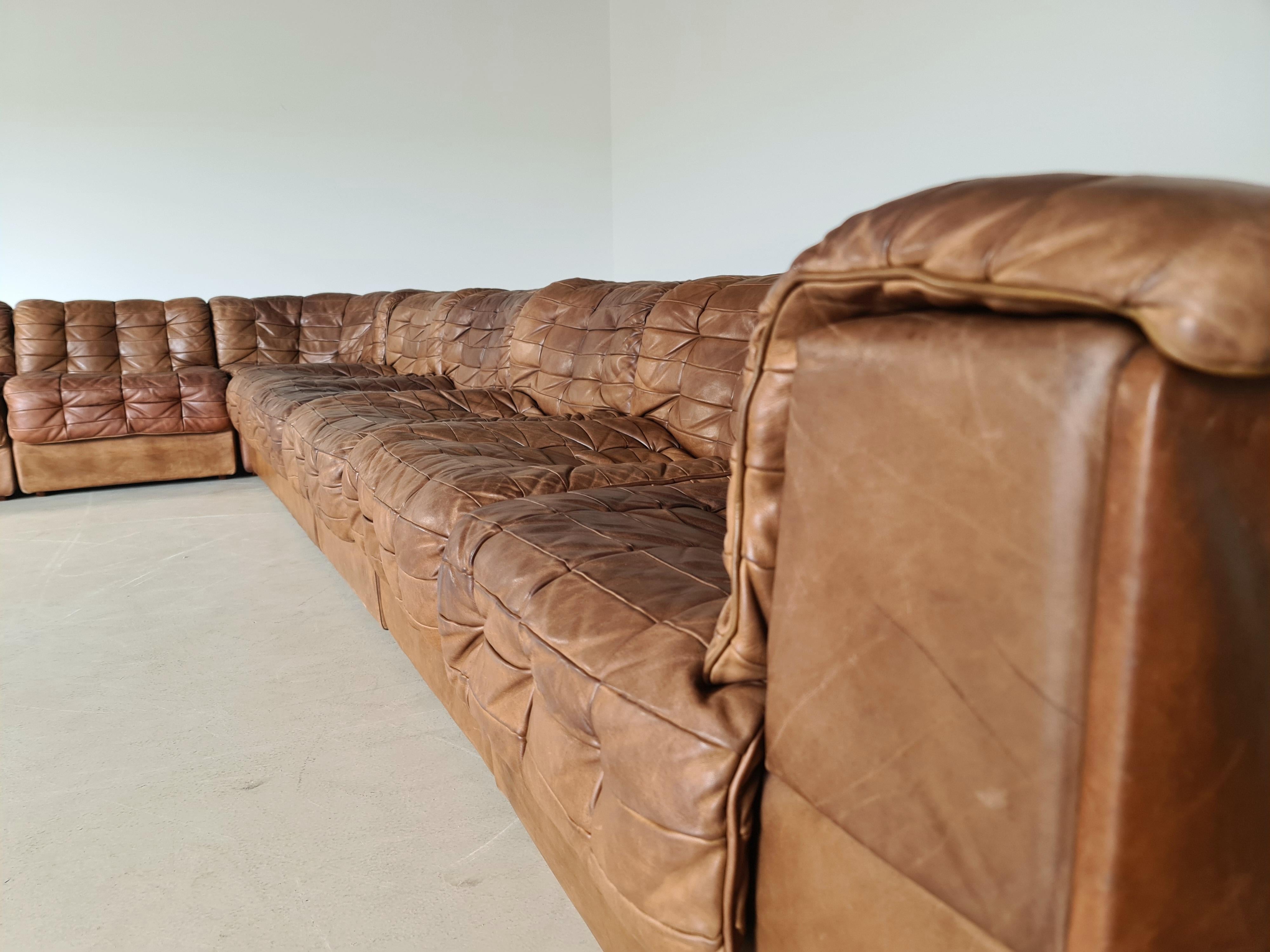 Late 20th Century De Sede DS 11 Modular Sofa in Light Brown Leather, 1970s