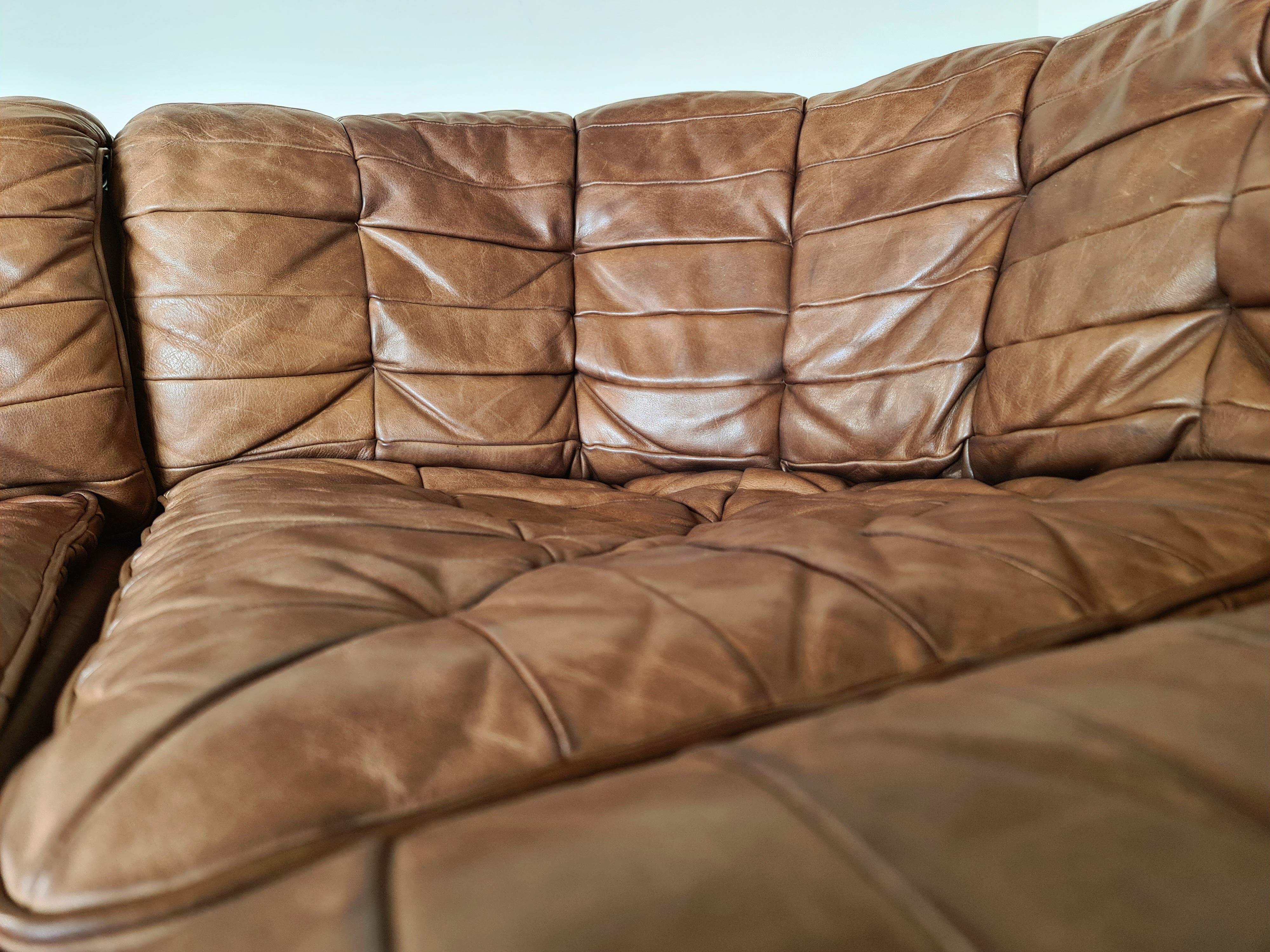 De Sede DS 11 Modular Sofa in Light Brown Leather, 1970s 1