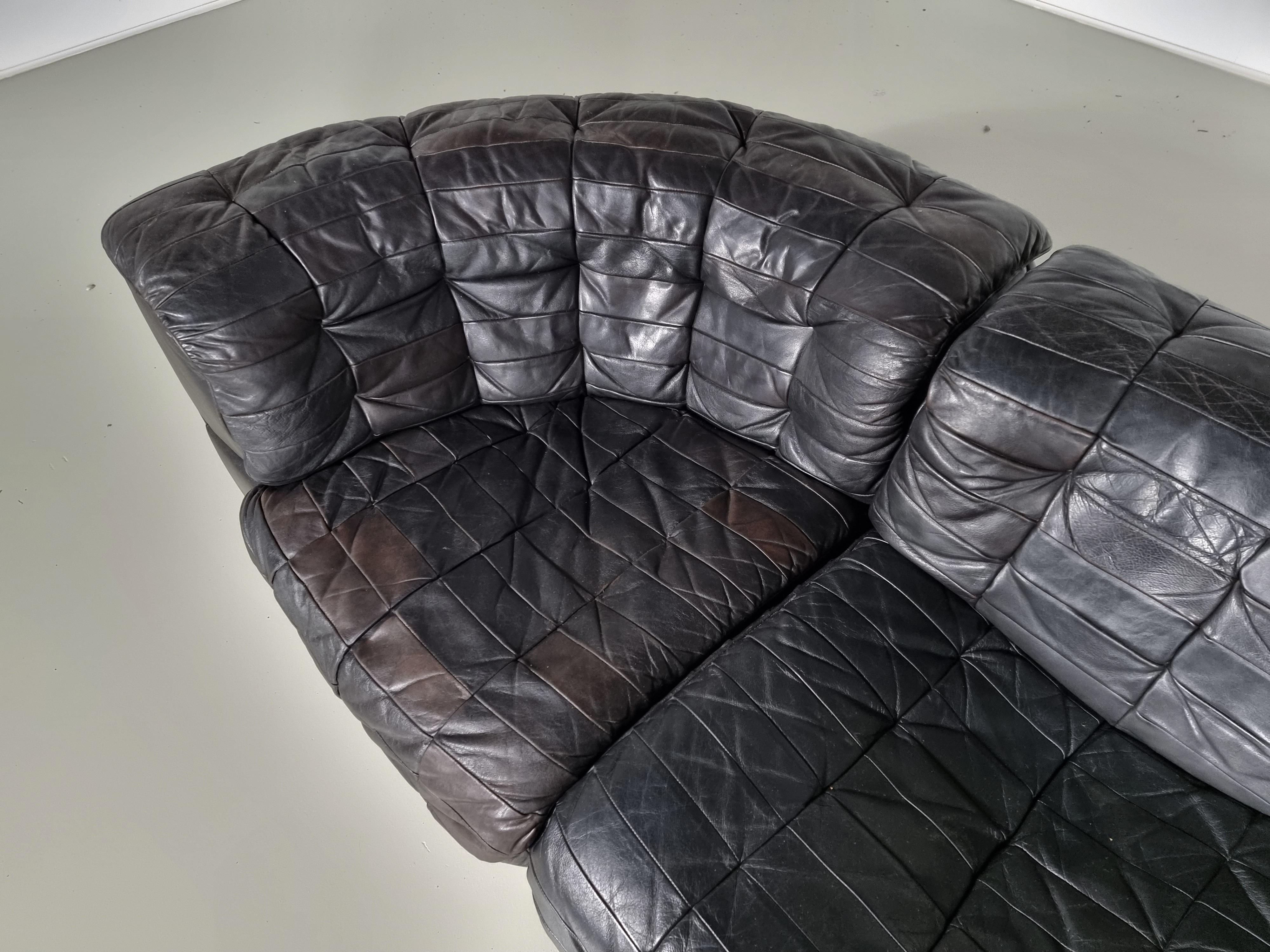 De Sede DS 11 Modular Sofa in Original Black Leather, 1970s 3