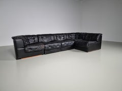 De Sede DS 11 Modular Sofa in Original Black Leather, 1970s