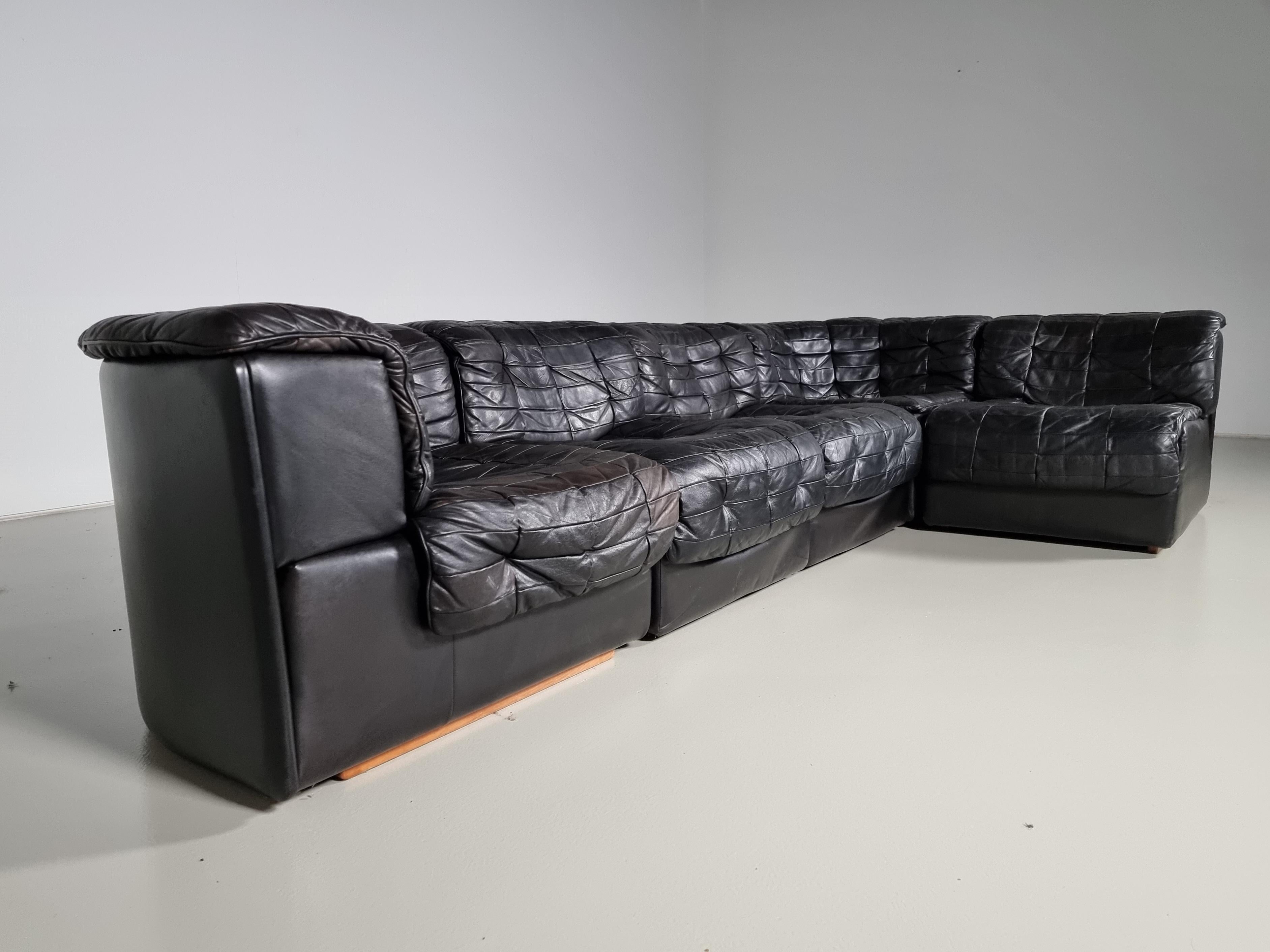 Patchwork De Sede DS 11 Modular Sofa in Original Black Leather, 1970s