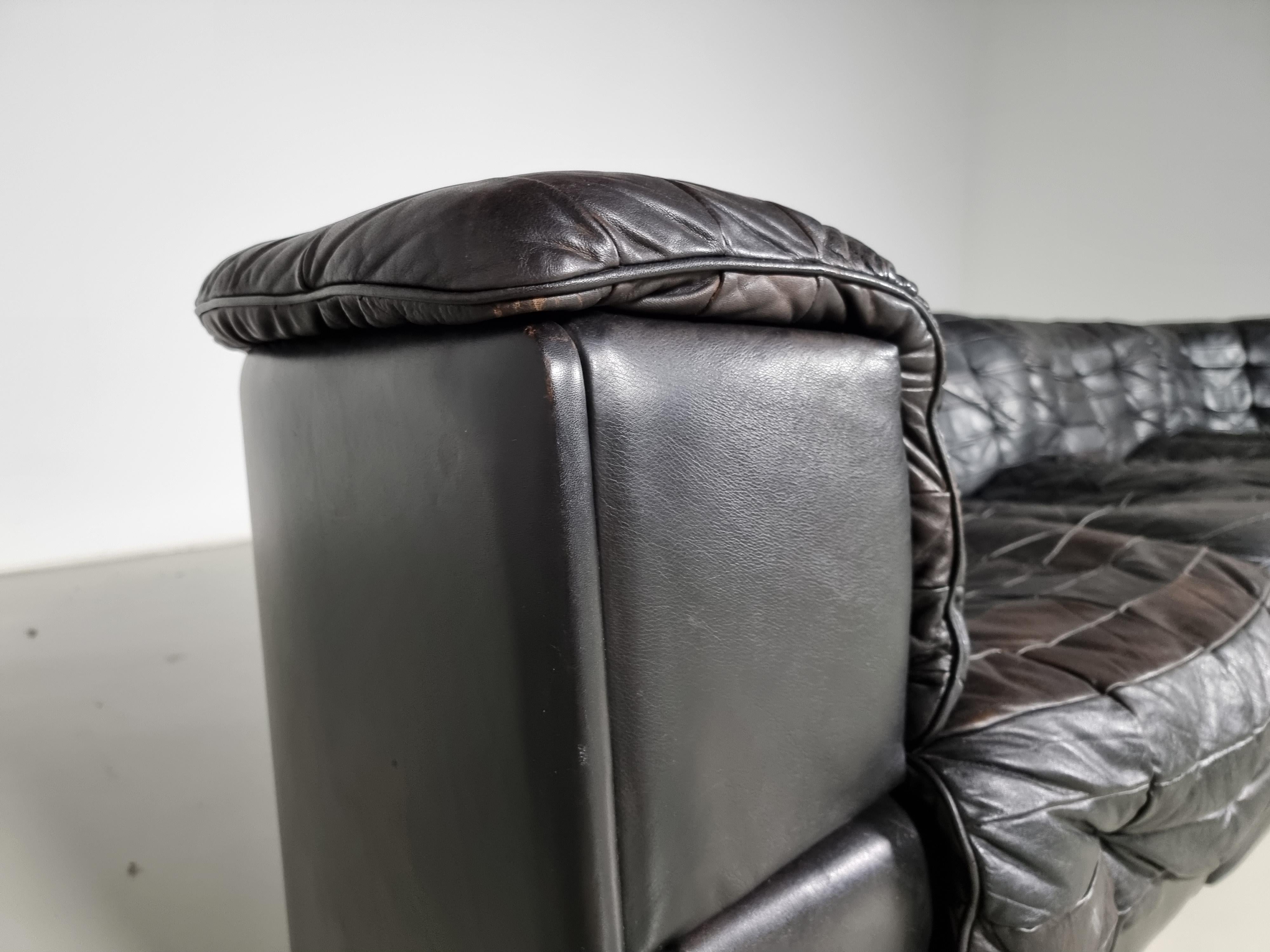 Late 20th Century De Sede DS 11 Modular Sofa in Original Black Leather, 1970s