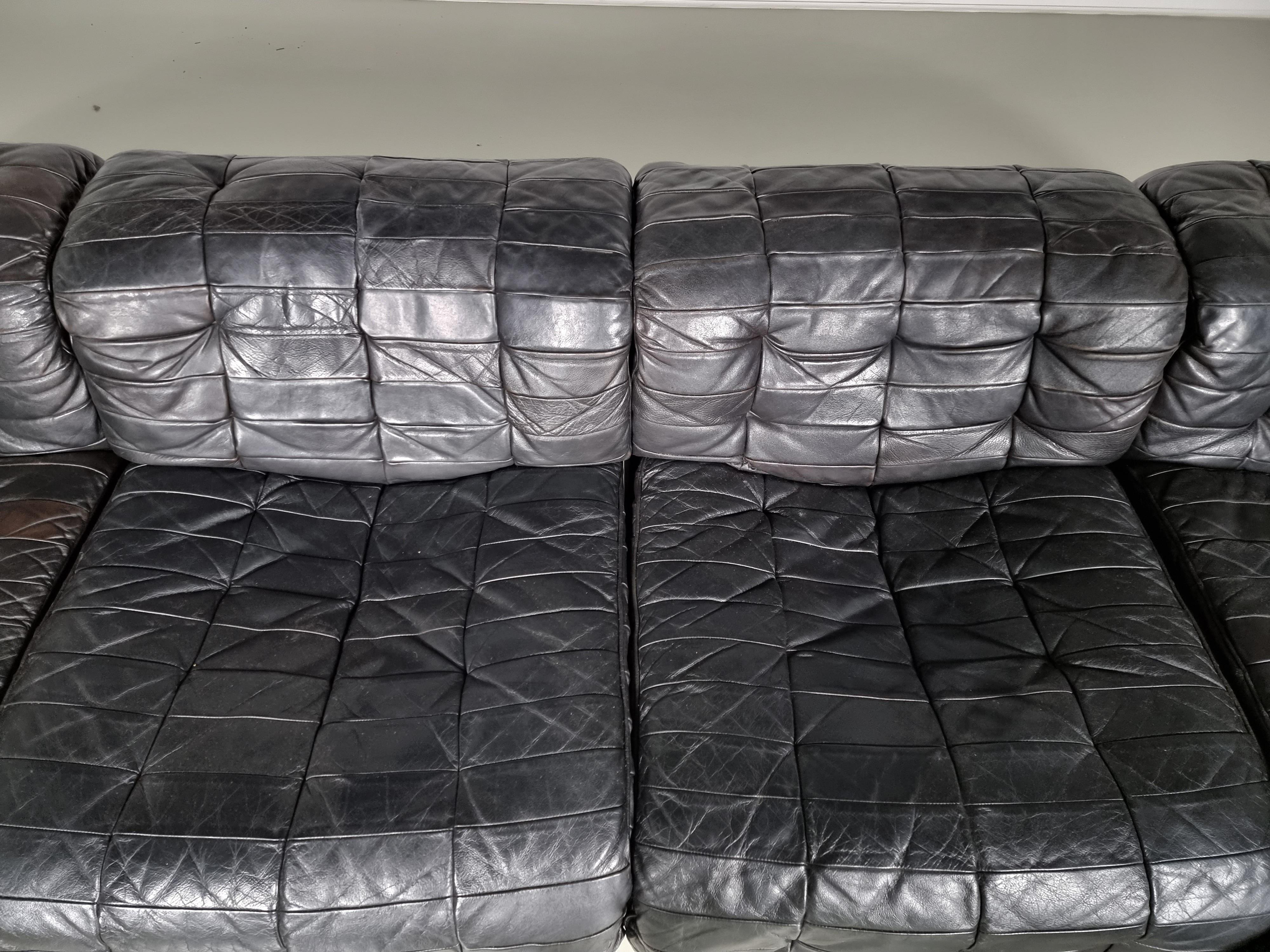 De Sede DS 11 Modular Sofa in Original Black Leather, 1970s 1