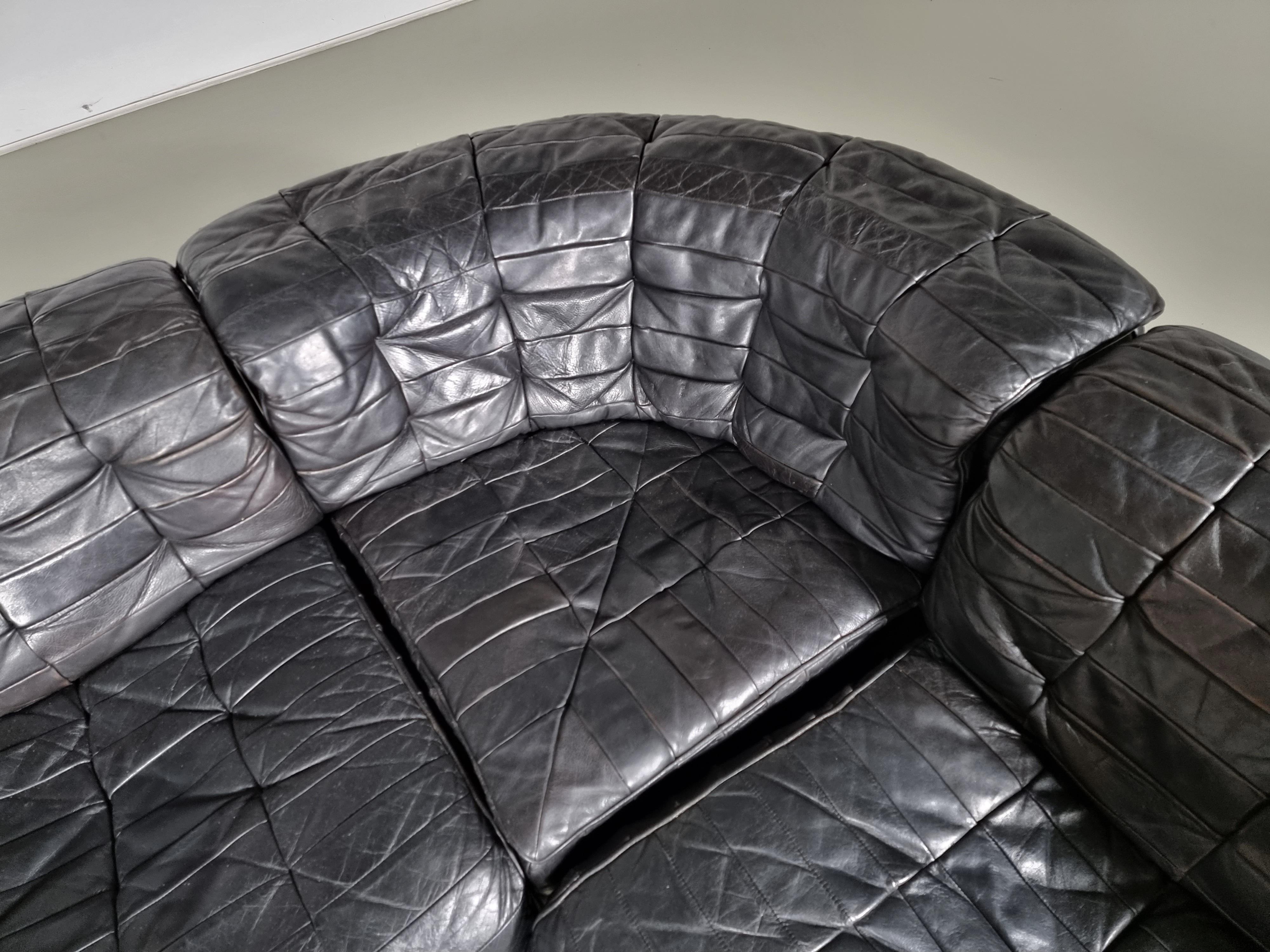 De Sede DS 11 Modular Sofa in Original Black Leather, 1970s 2