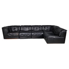 De Sede DS 11 Modulares Sofa aus schwarzem Originalleder, 1970er Jahre
