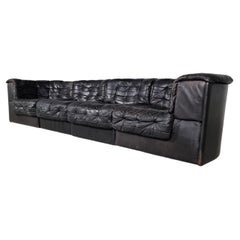 De Sede DS 11 Modular Sofa in Original Black Leather, 1970s