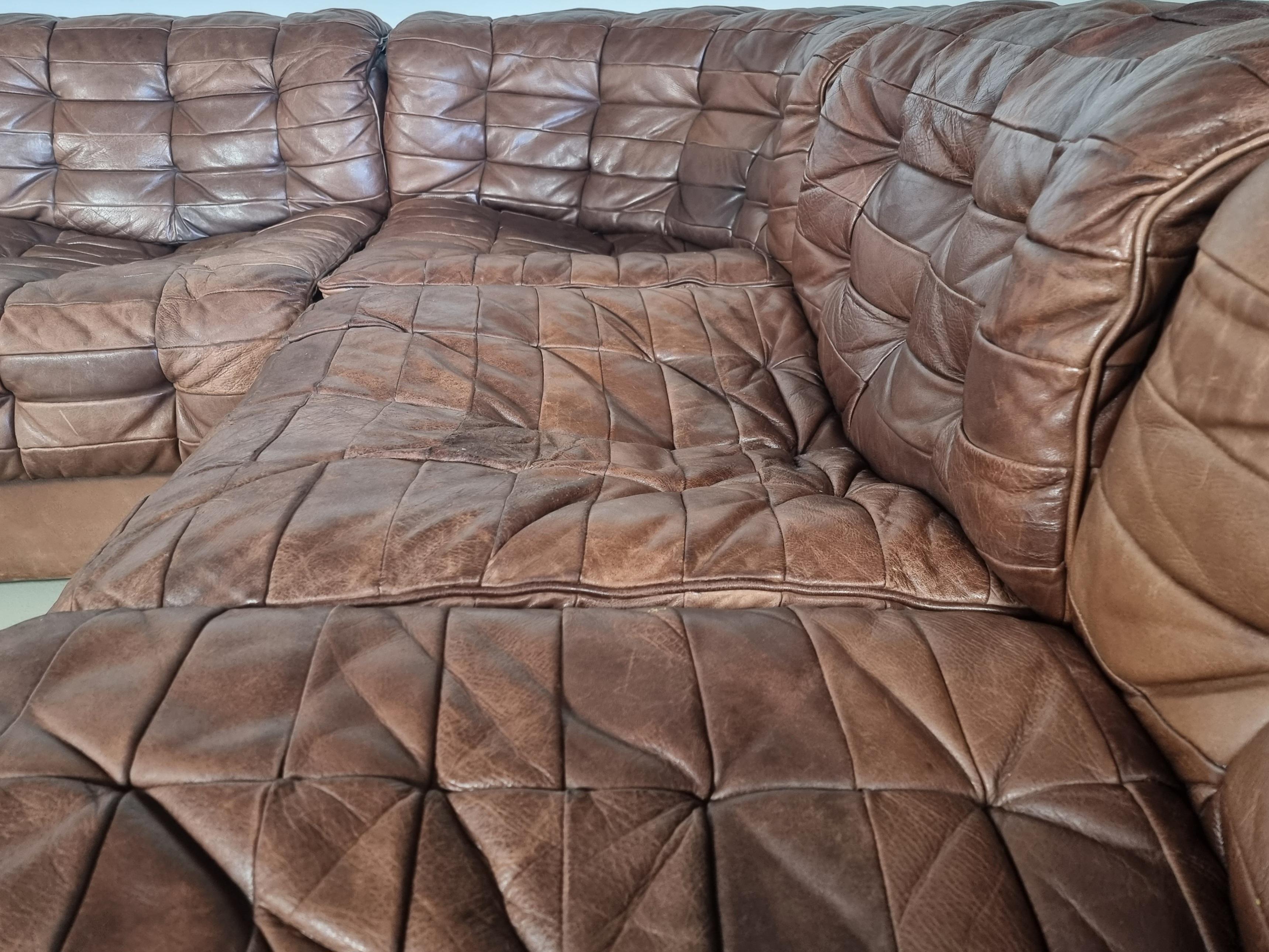 De Sede DS 11 Modular Sofa in Original brown Leather, 1970s 3