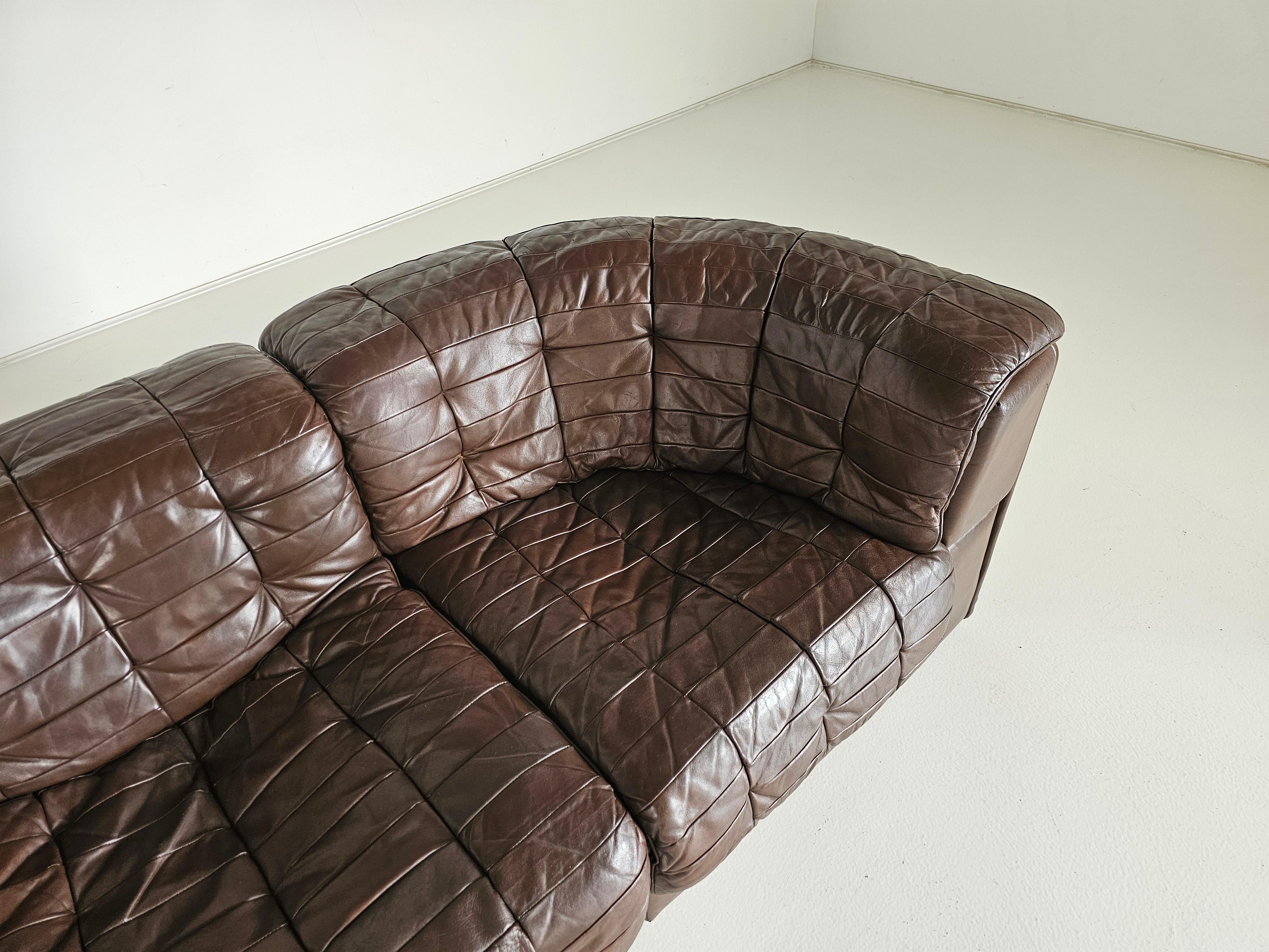 De Sede DS 11 Modular Sofa in Original brown Leather, 1970s 3
