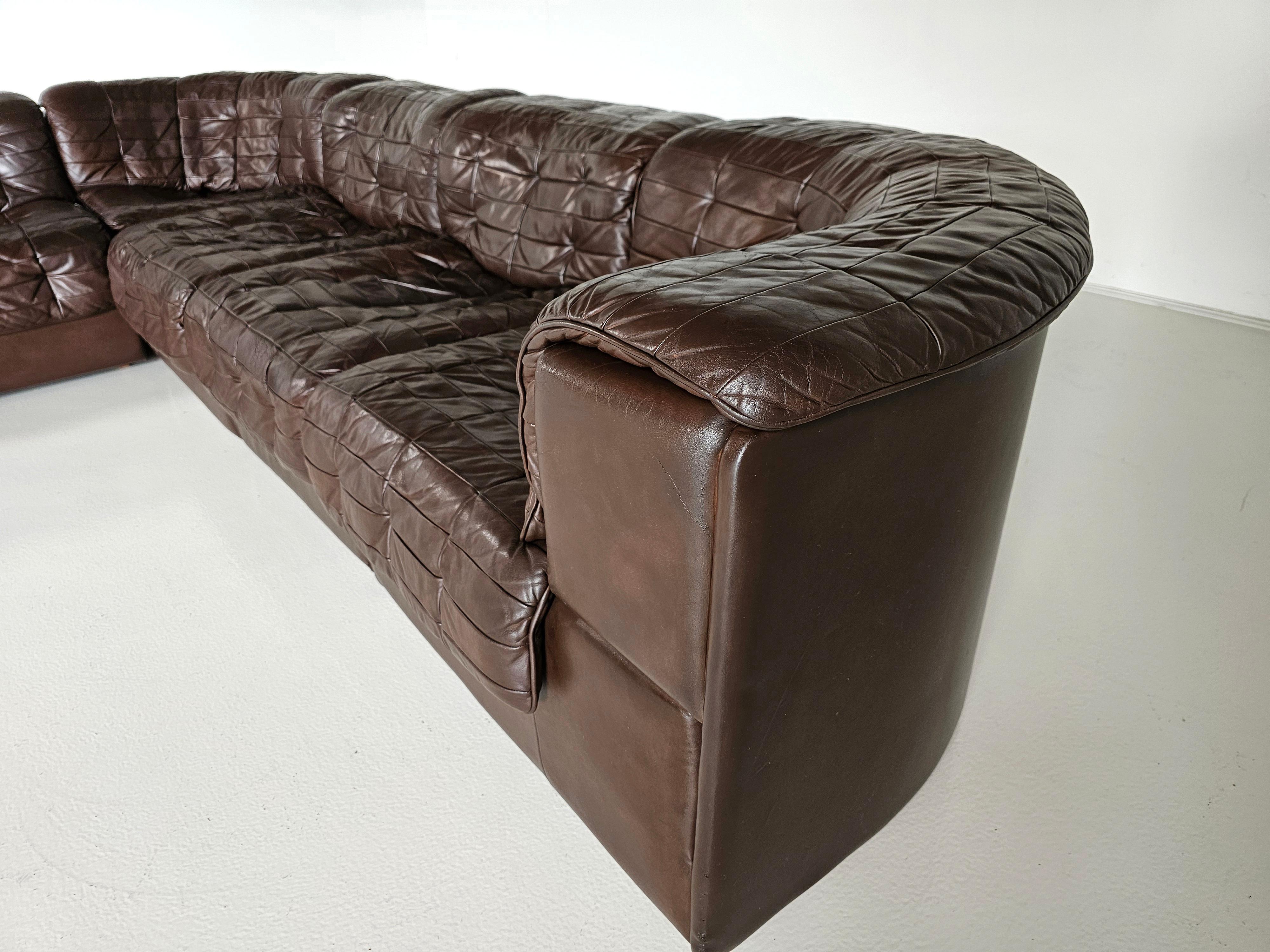 De Sede DS 11 Modular Sofa in Original brown Leather, 1970s 4