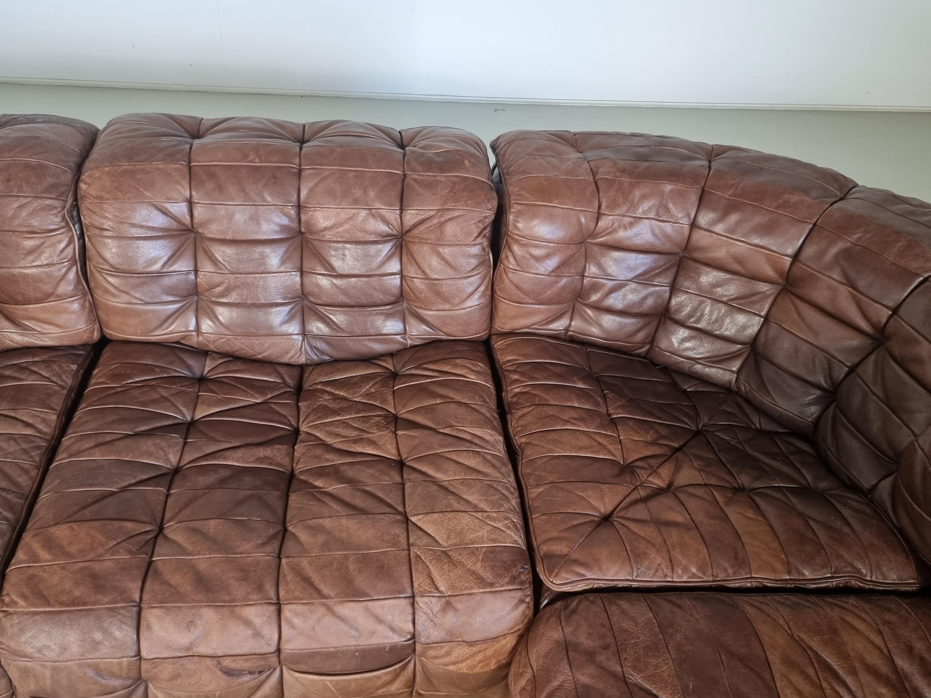 De Sede DS 11 Modular Sofa in Original brown Leather, 1970s 5