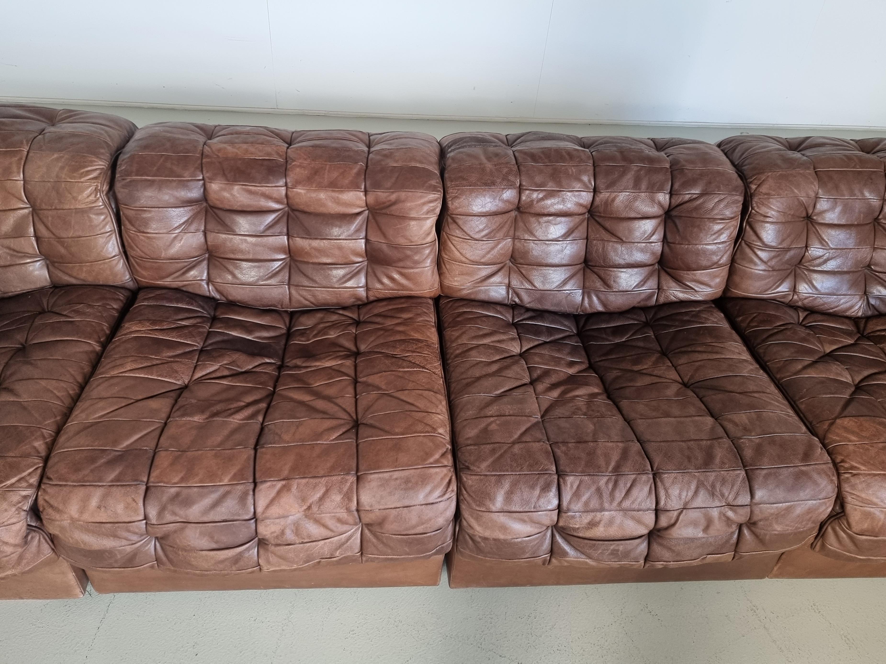 De Sede DS 11 Modular Sofa in Original brown Leather, 1970s 6