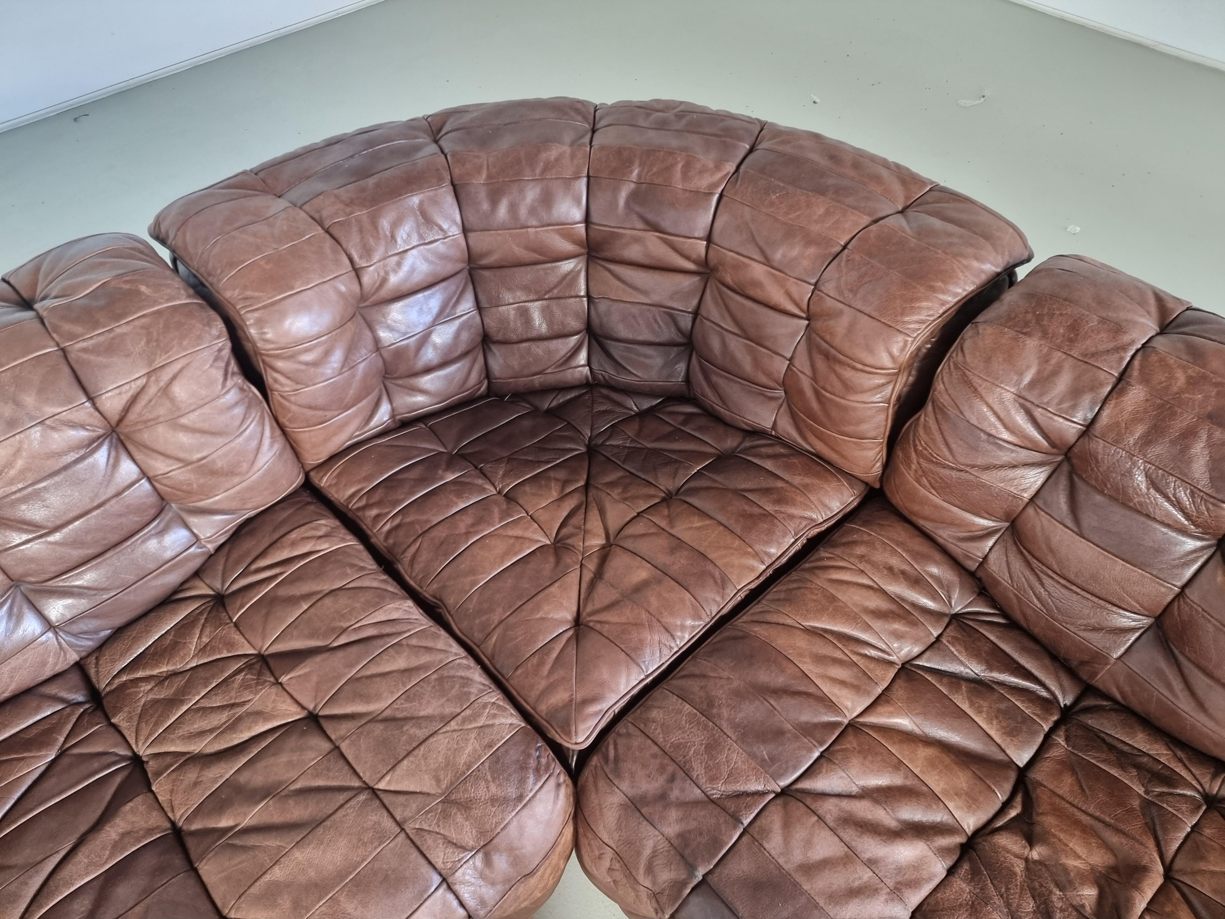 De Sede DS 11 Modular Sofa in Original brown Leather, 1970s 8