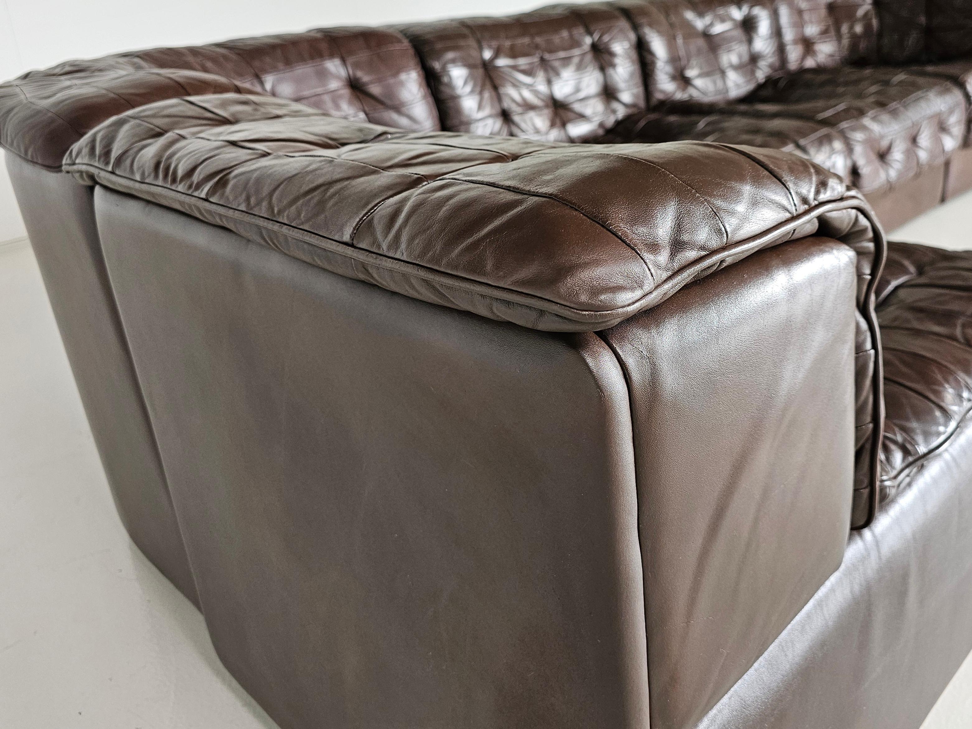 De Sede DS 11 Modular Sofa in Original brown Leather, 1970s 8