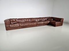 De Sede DS 11 Modular Sofa in Original Brown Leather, 1970s