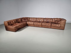 De Sede DS 11 Modular Sofa in Original brown Leather, 1970s