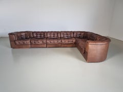 De Sede DS 11 Modular Sofa in Original brown Leather, 1970s