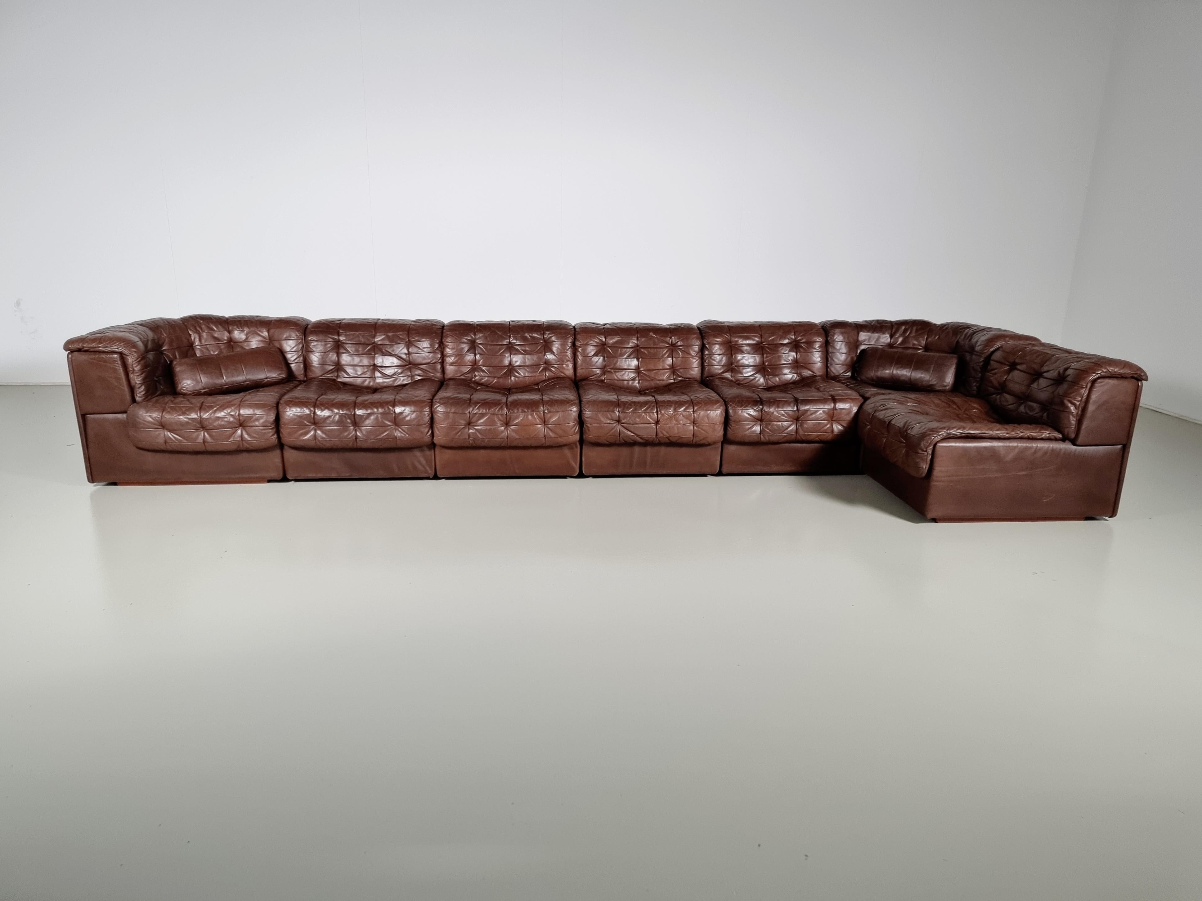 Mid-Century Modern De Sede DS 11 Modular Sofa in Original Brown Leather, 1970s