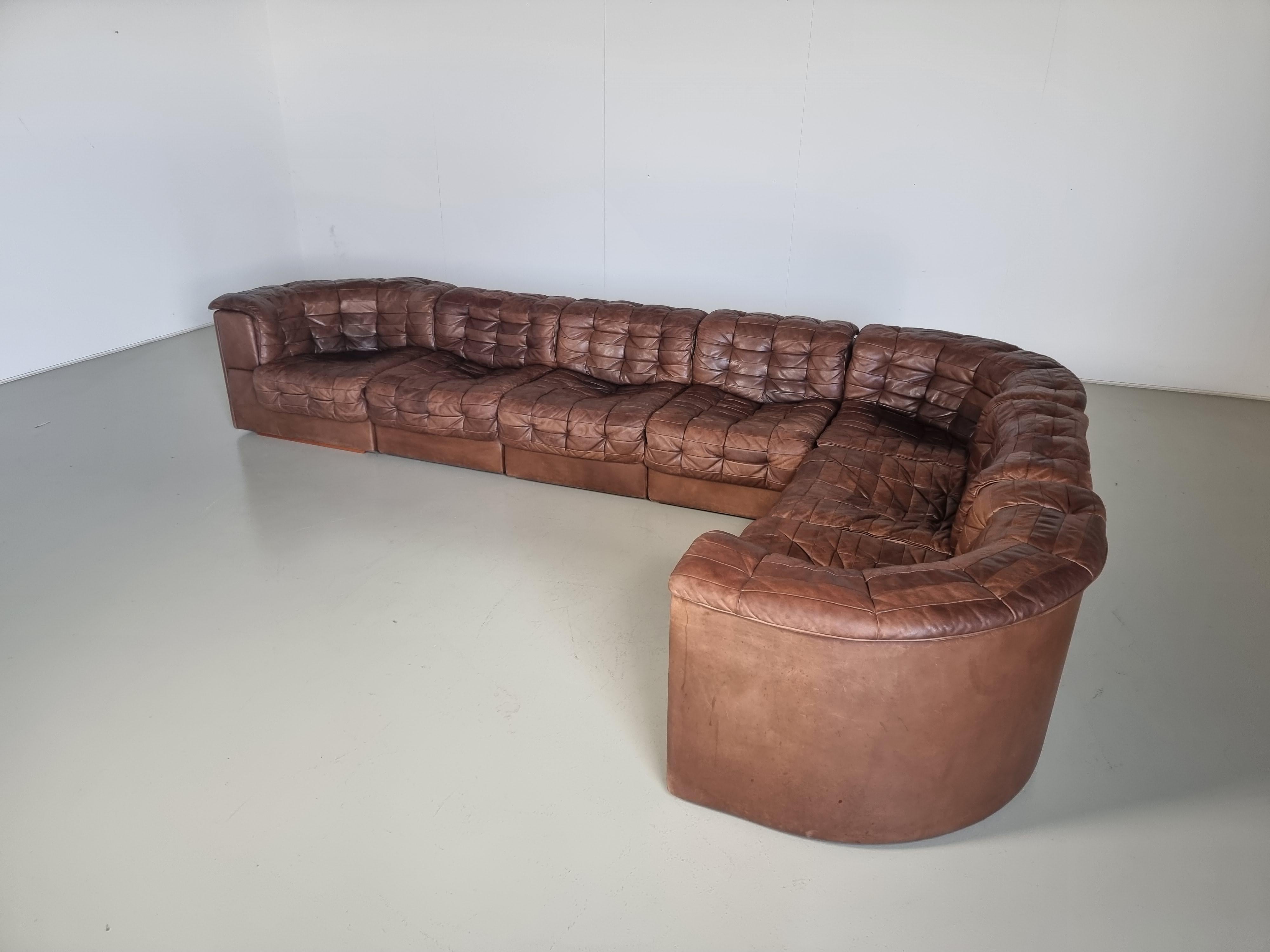 Mid-Century Modern De Sede DS 11 Modular Sofa in Original brown Leather, 1970s