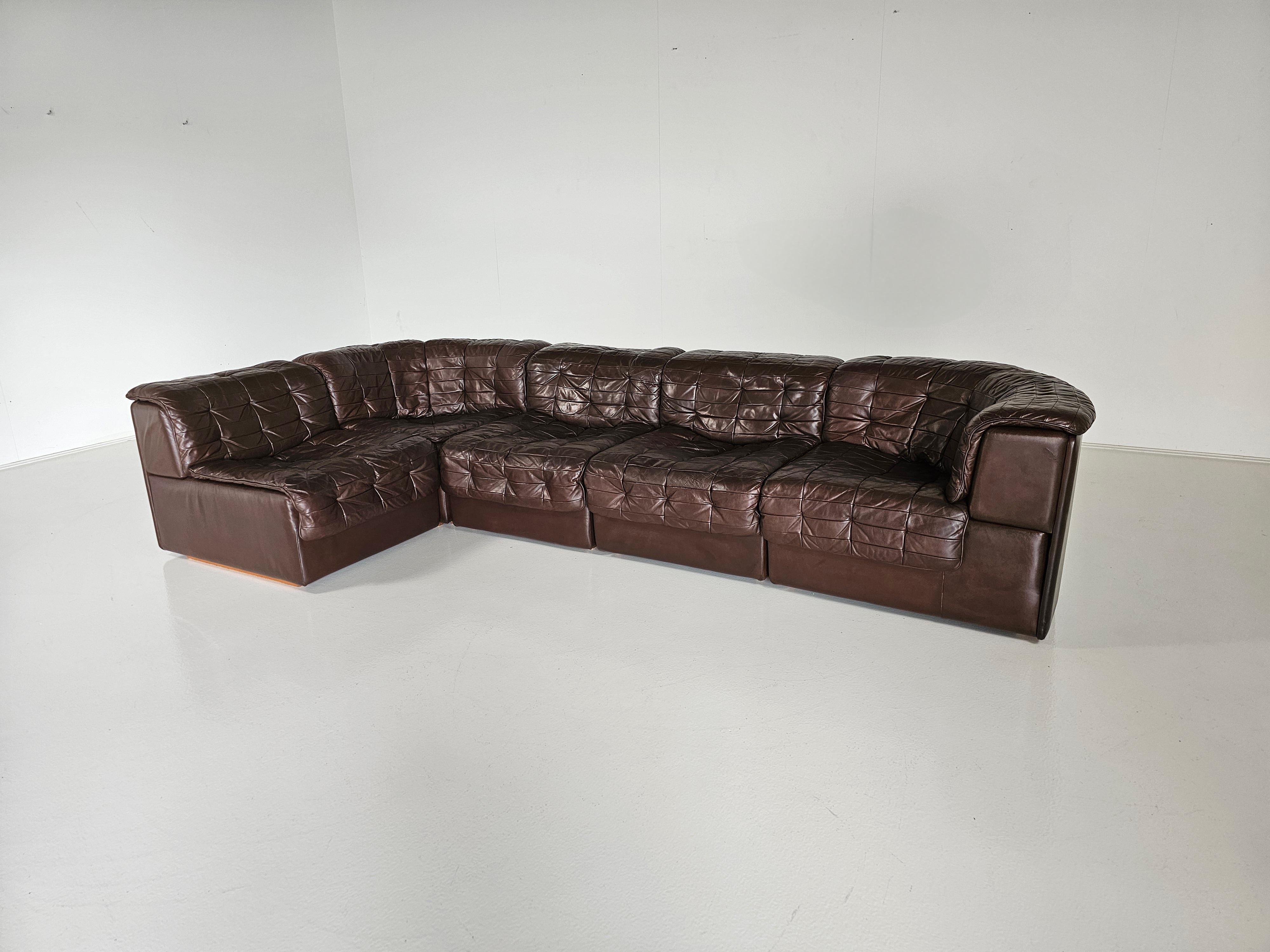 Mid-Century Modern De Sede DS 11 Modular Sofa in Original brown Leather, 1970s