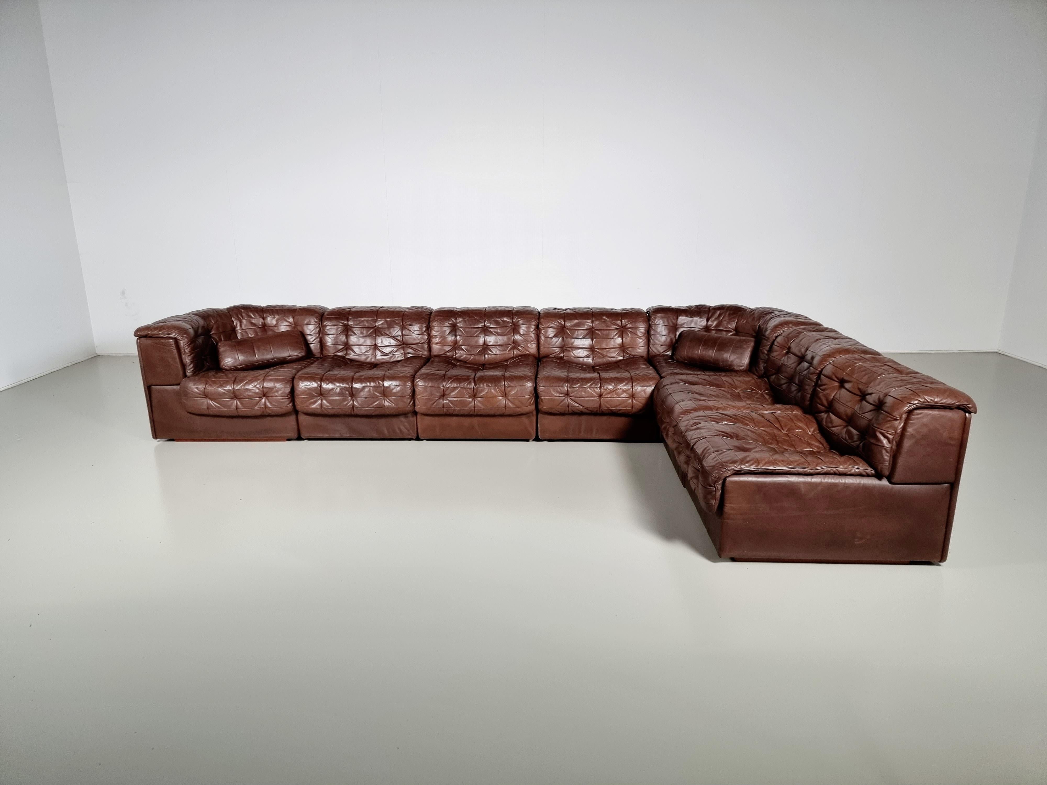 European De Sede DS 11 Modular Sofa in Original Brown Leather, 1970s