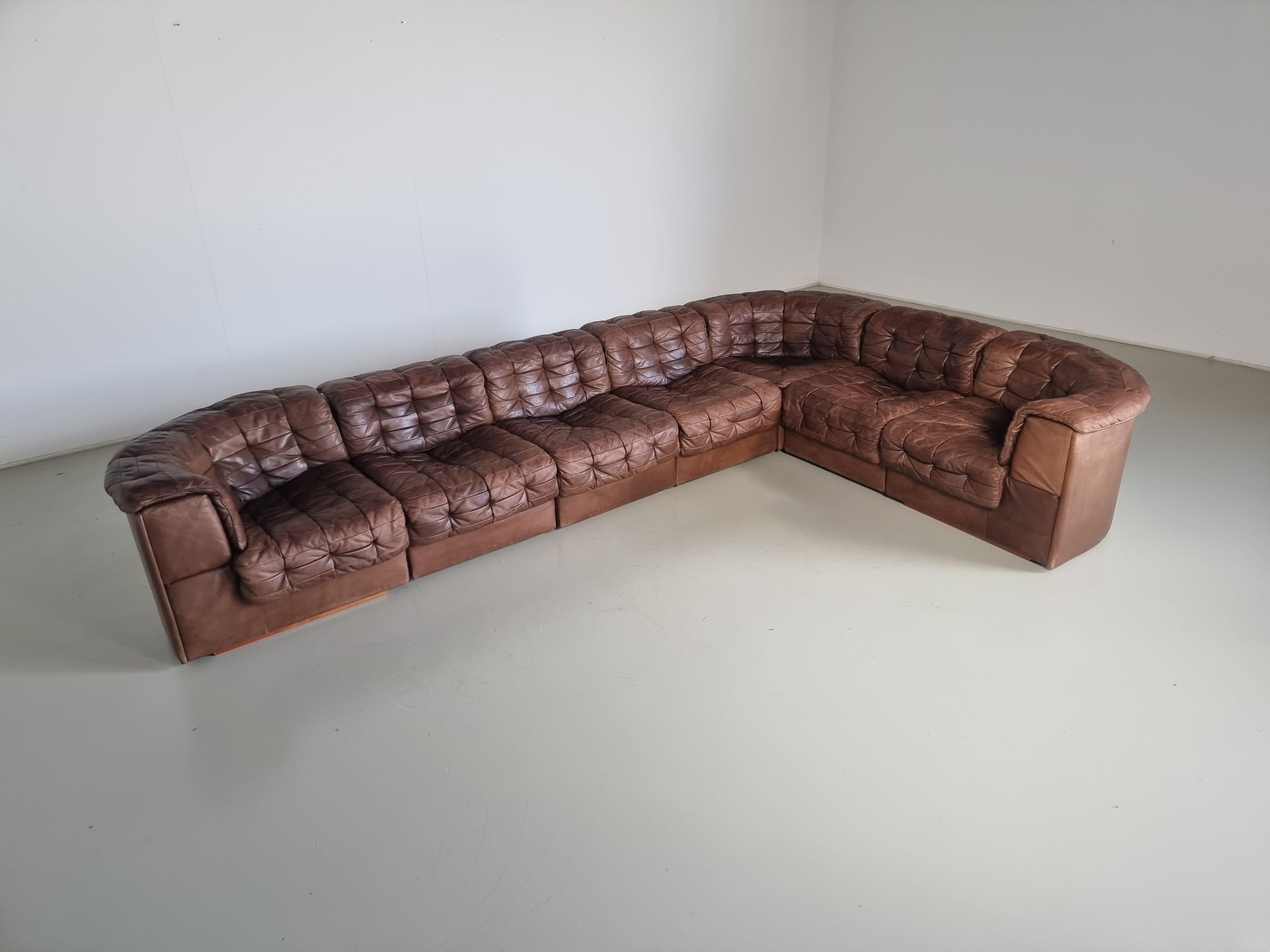 European De Sede DS 11 Modular Sofa in Original brown Leather, 1970s