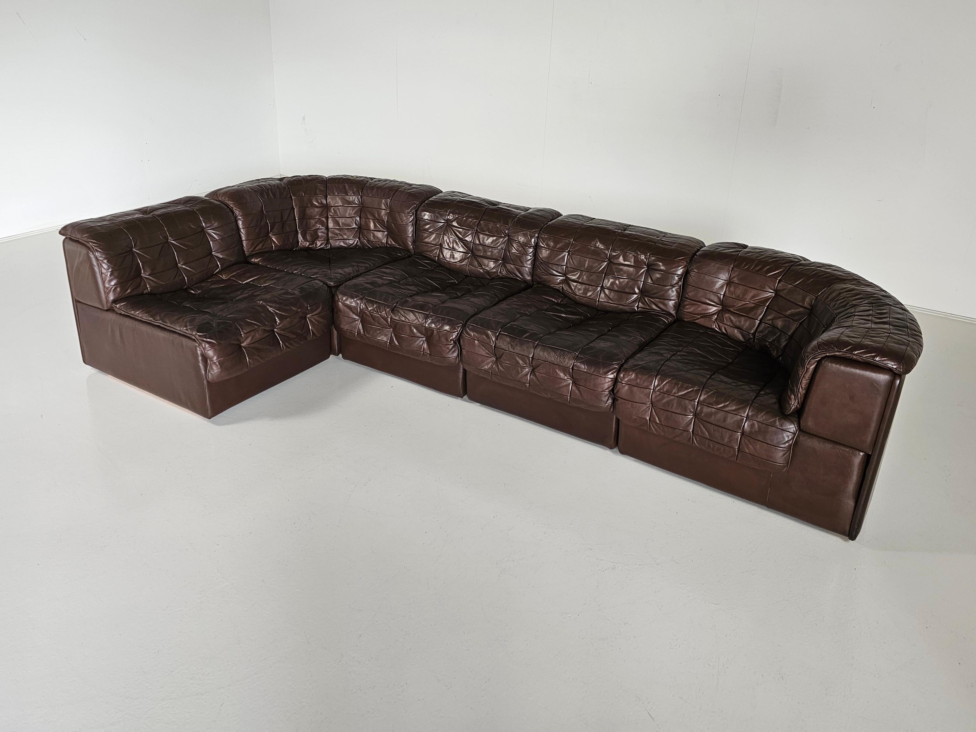 European De Sede DS 11 Modular Sofa in Original brown Leather, 1970s